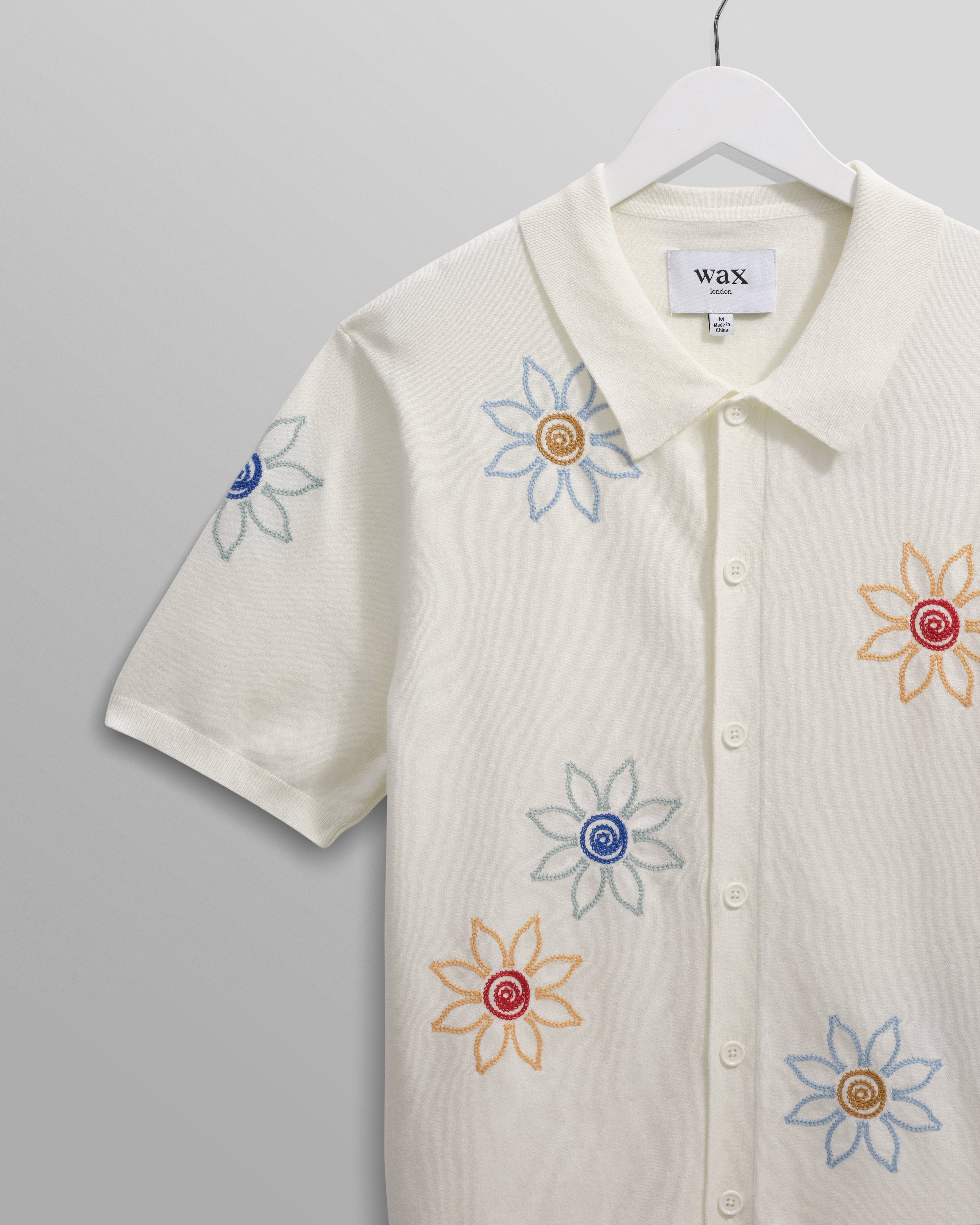 Tellaro - Ecru Embroidered Knitted Cotton Polo Shirt