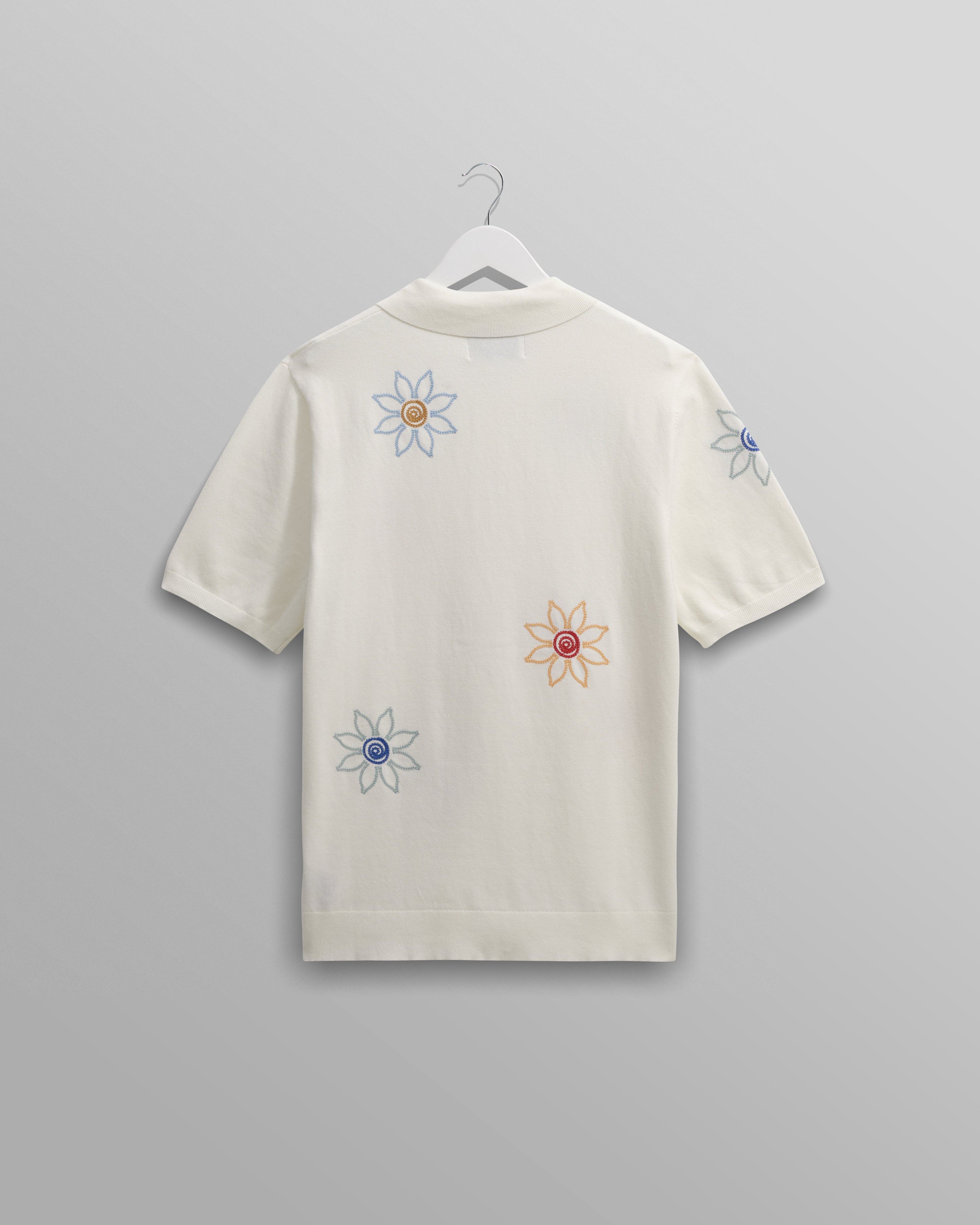 Tellaro - Ecru Embroidered Knitted Cotton Polo Shirt
