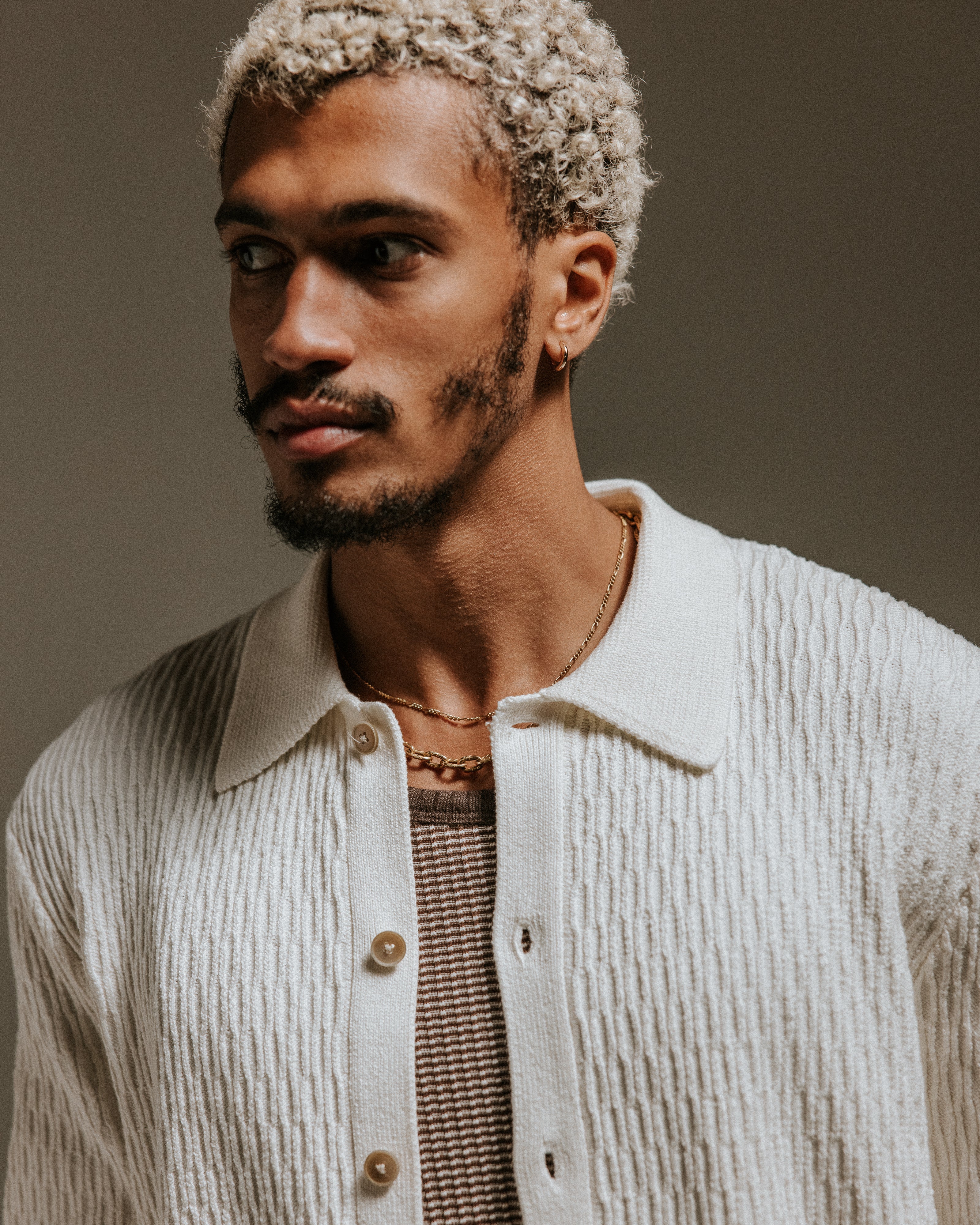 Tellaro - Ecru Honeycomb Knitted Cotton Polo Shirt