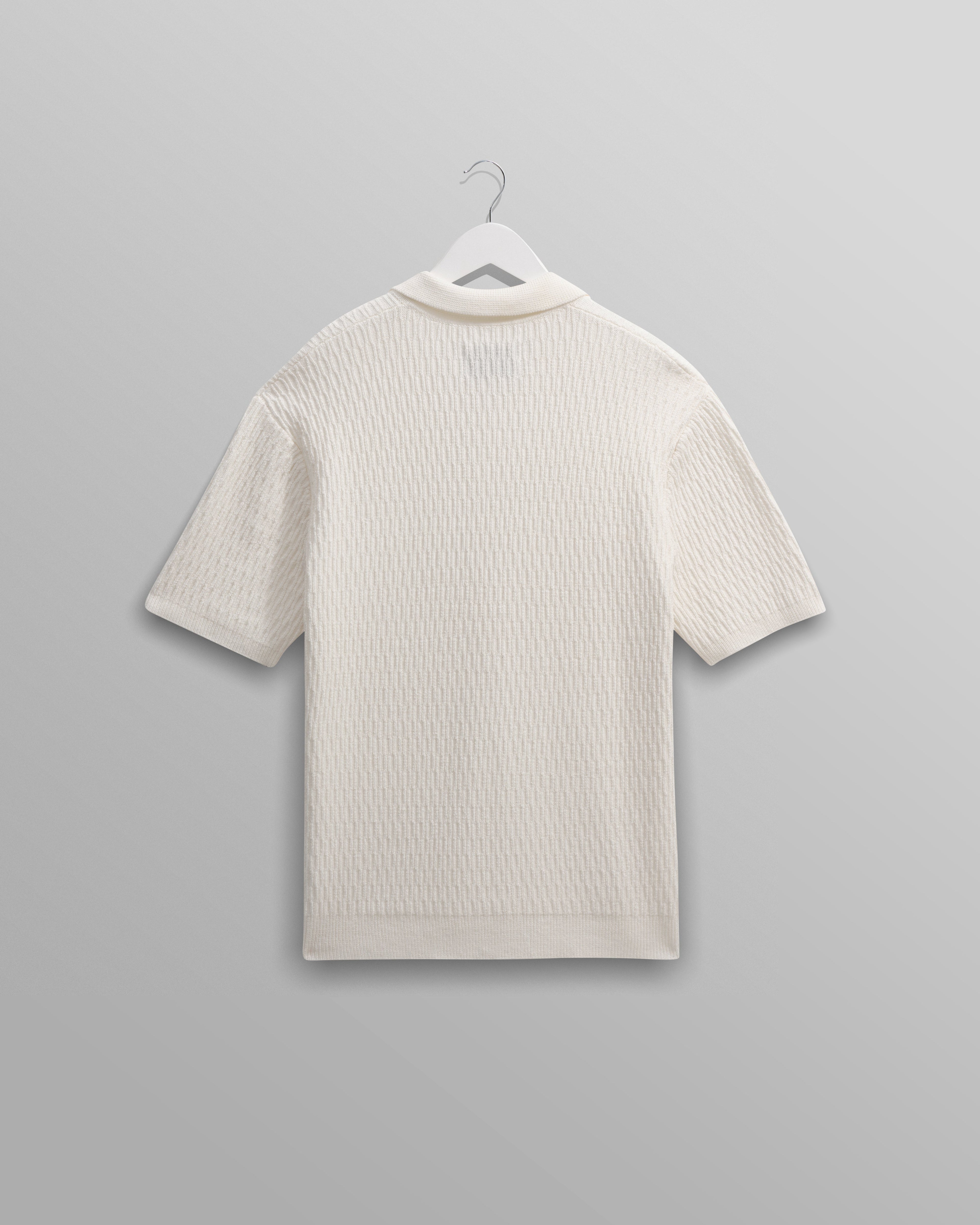 Tellaro - Ecru Honeycomb Knitted Cotton Polo Shirt