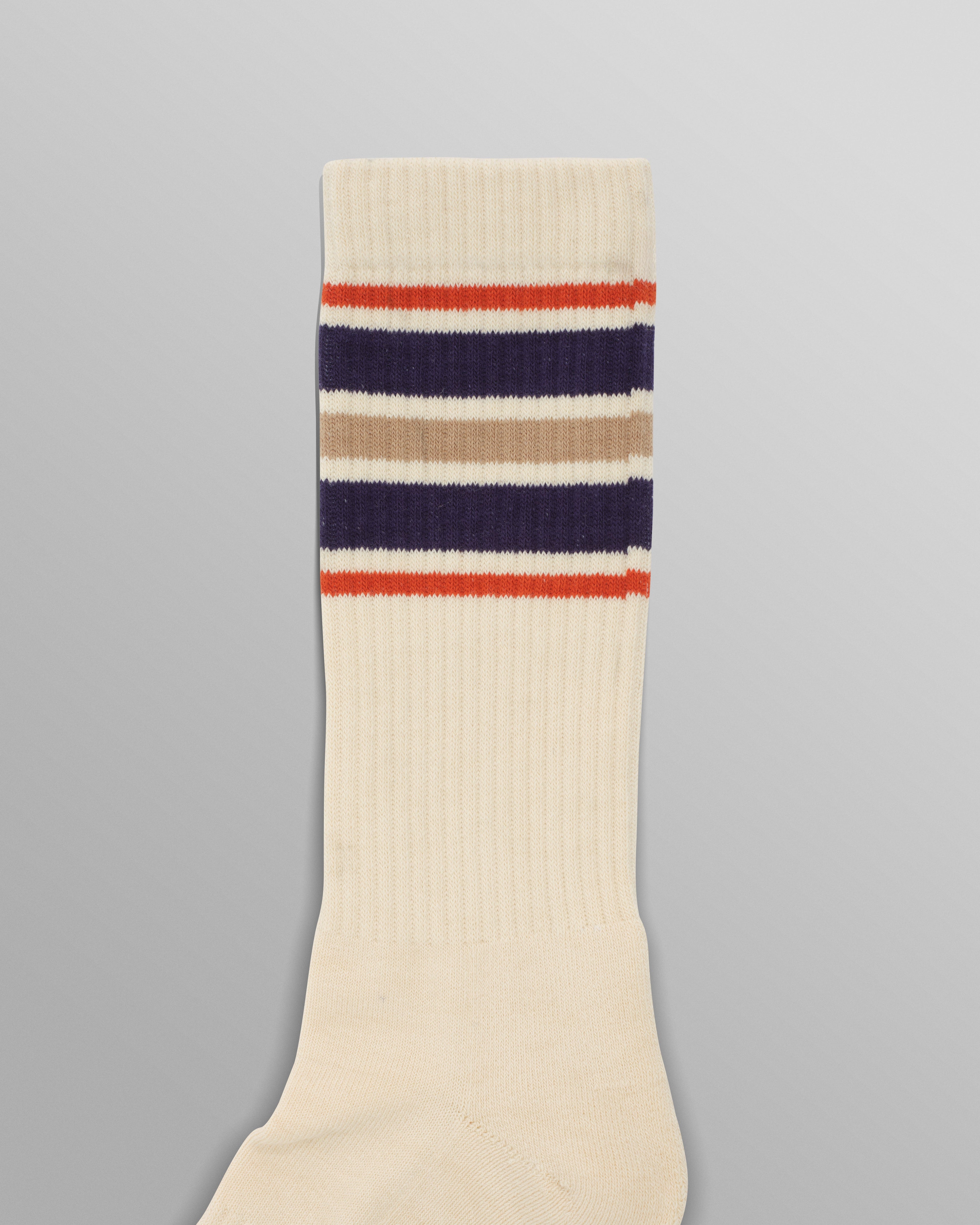 Thorpe - Ecru And Navy Branded Stripe Socks