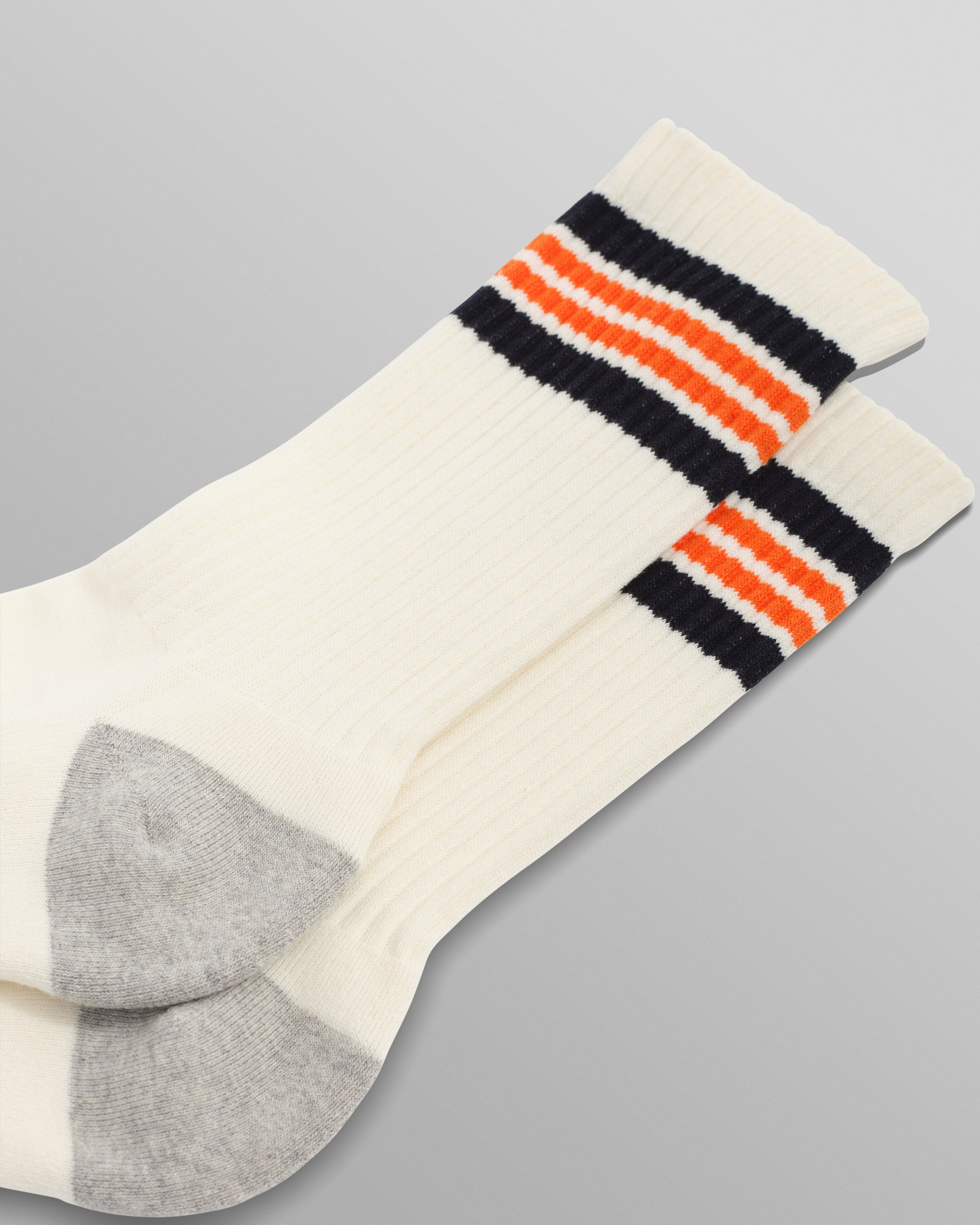 Thorpe - Ecru And Orange Branded Stripe Socks