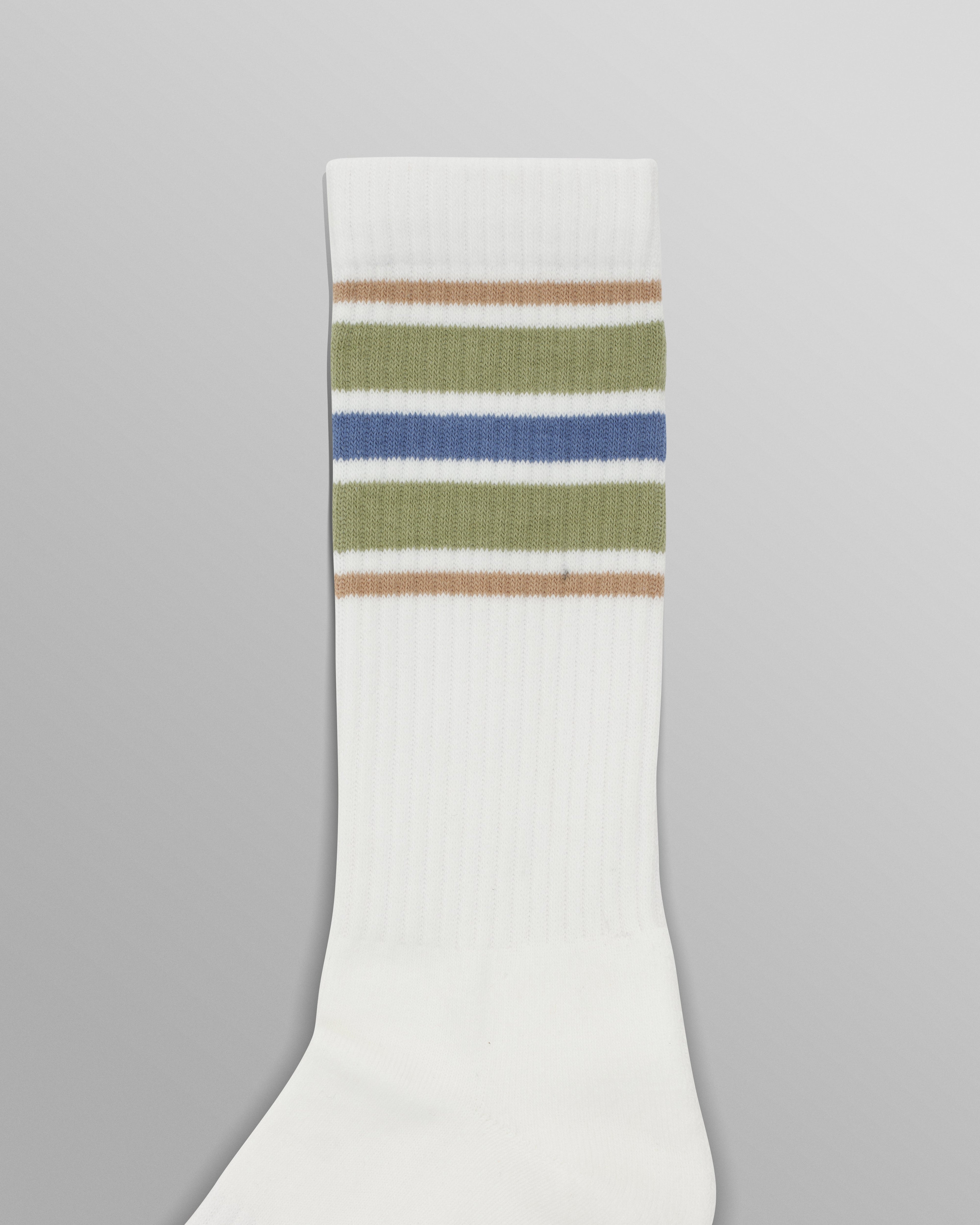 Thorpe - White And Sage Branded Stripe Socks