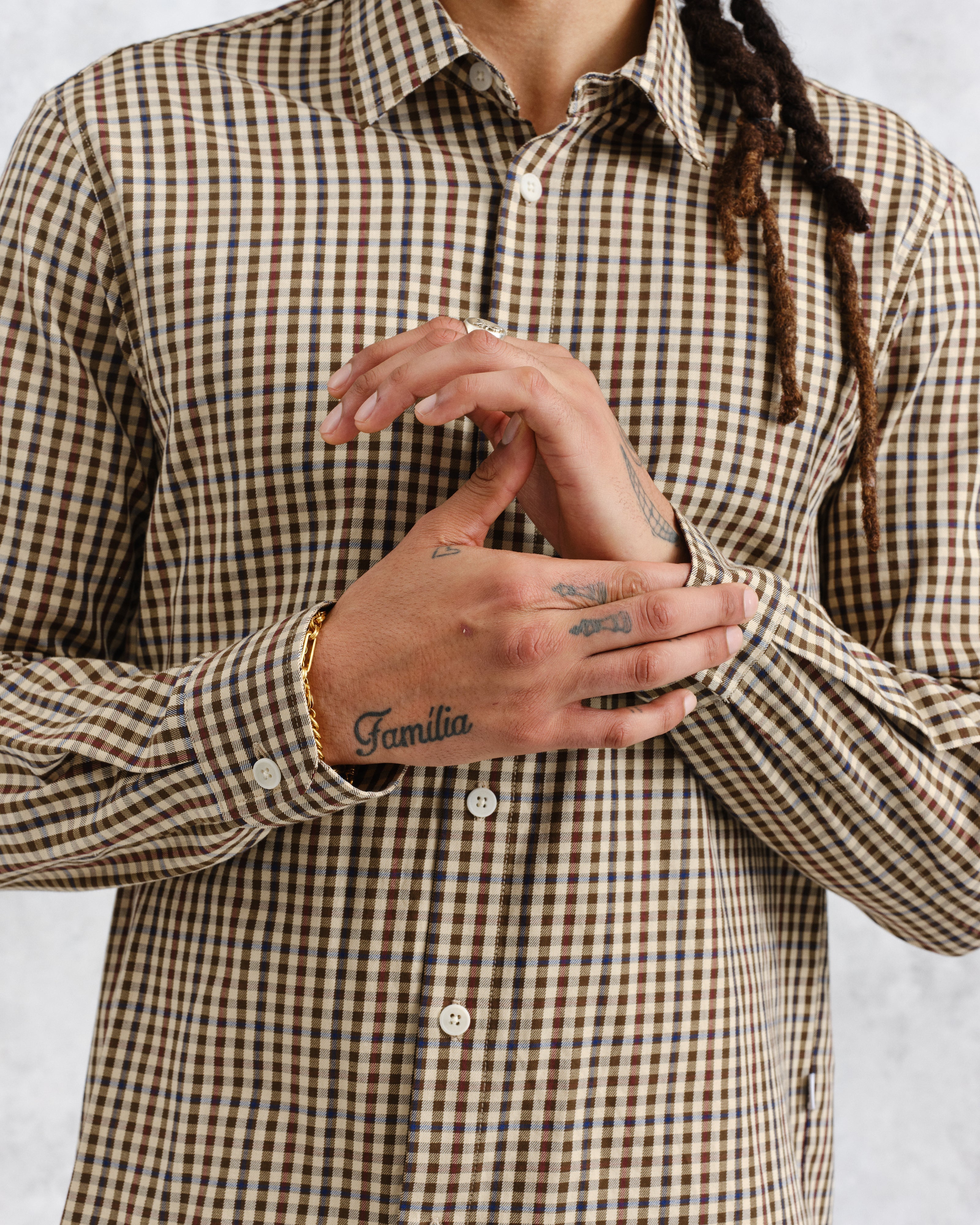 Trin - Beige Check Cotton Shirt
