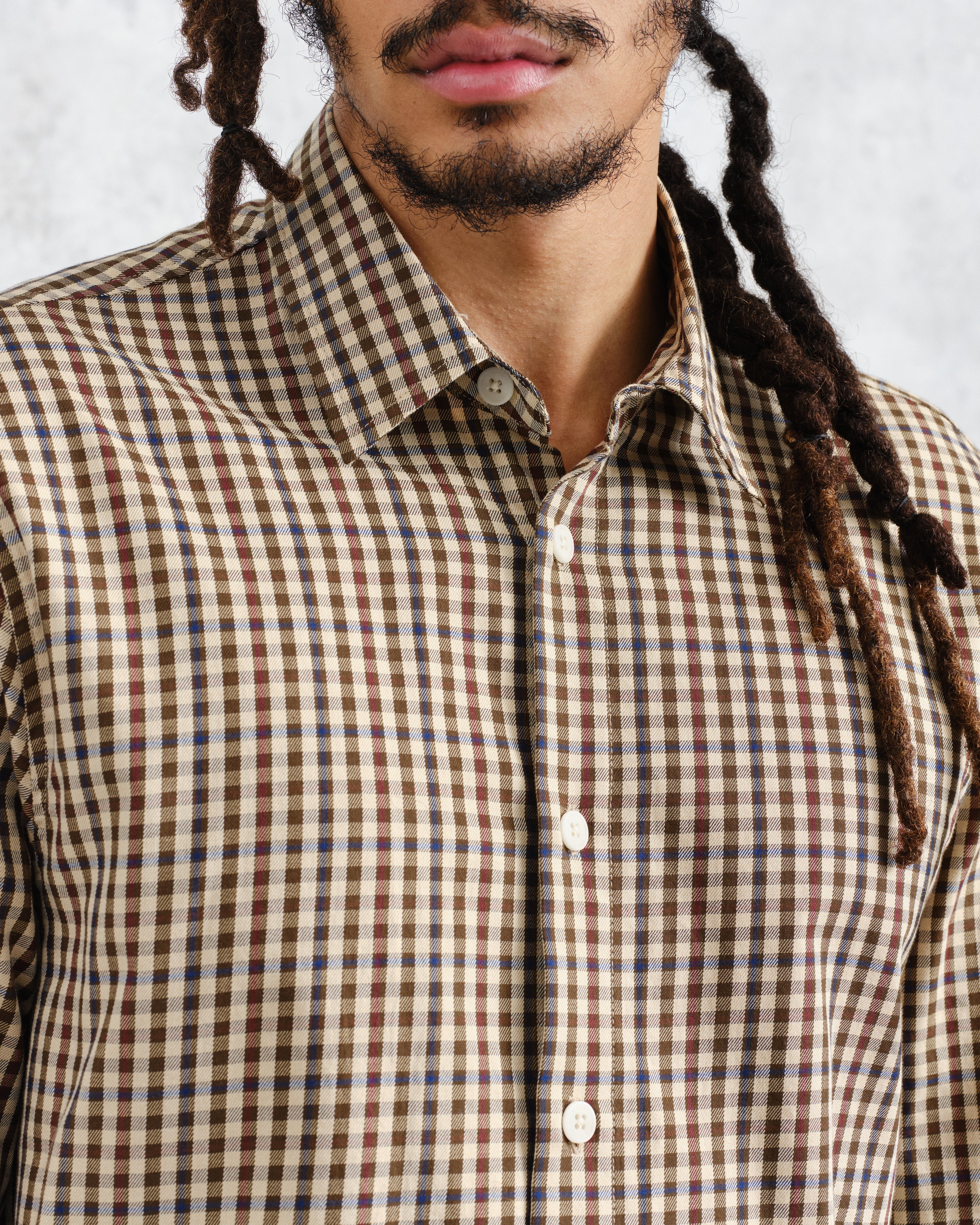 Trin - Beige Check Cotton Shirt