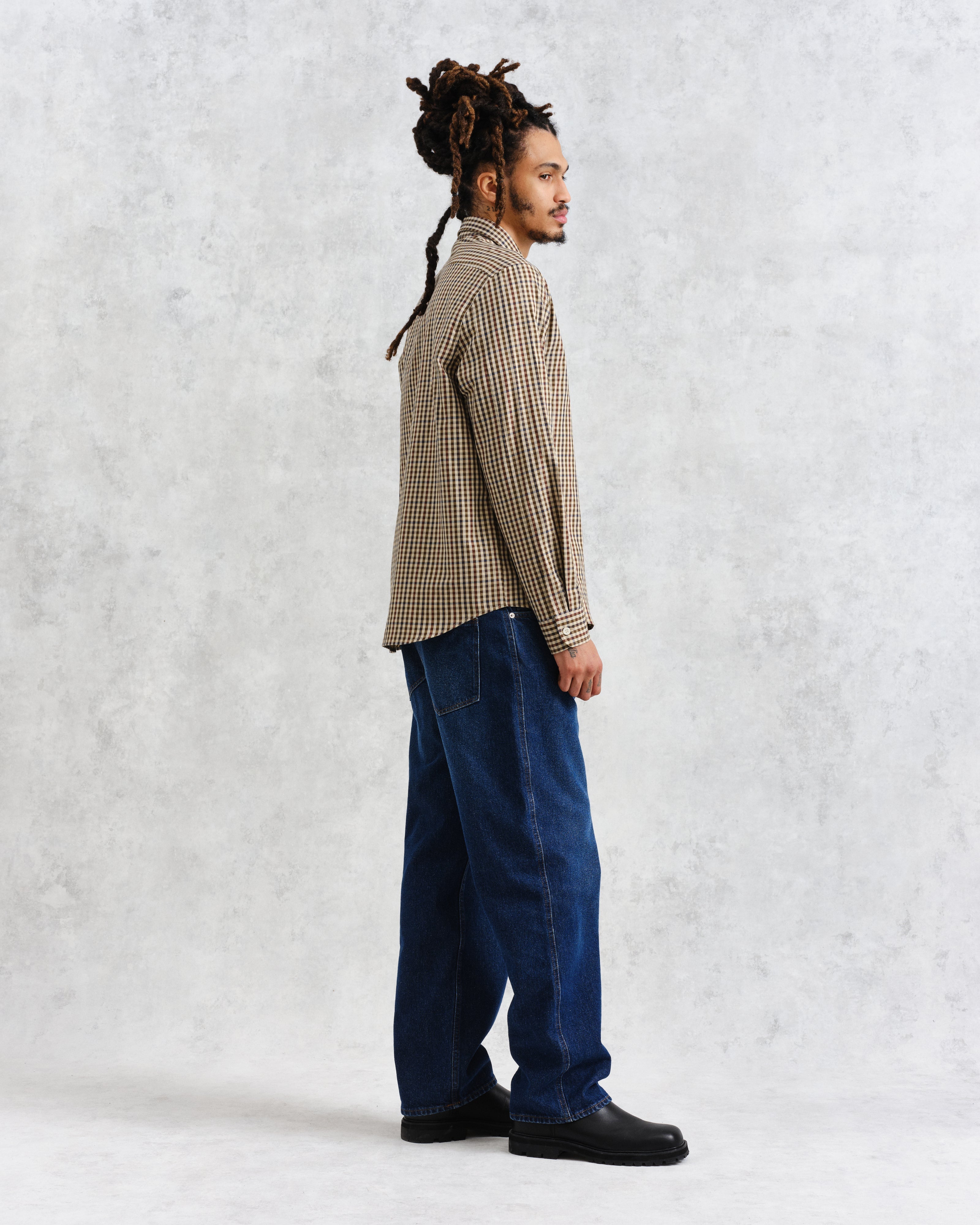 Trin - Beige Check Cotton Shirt