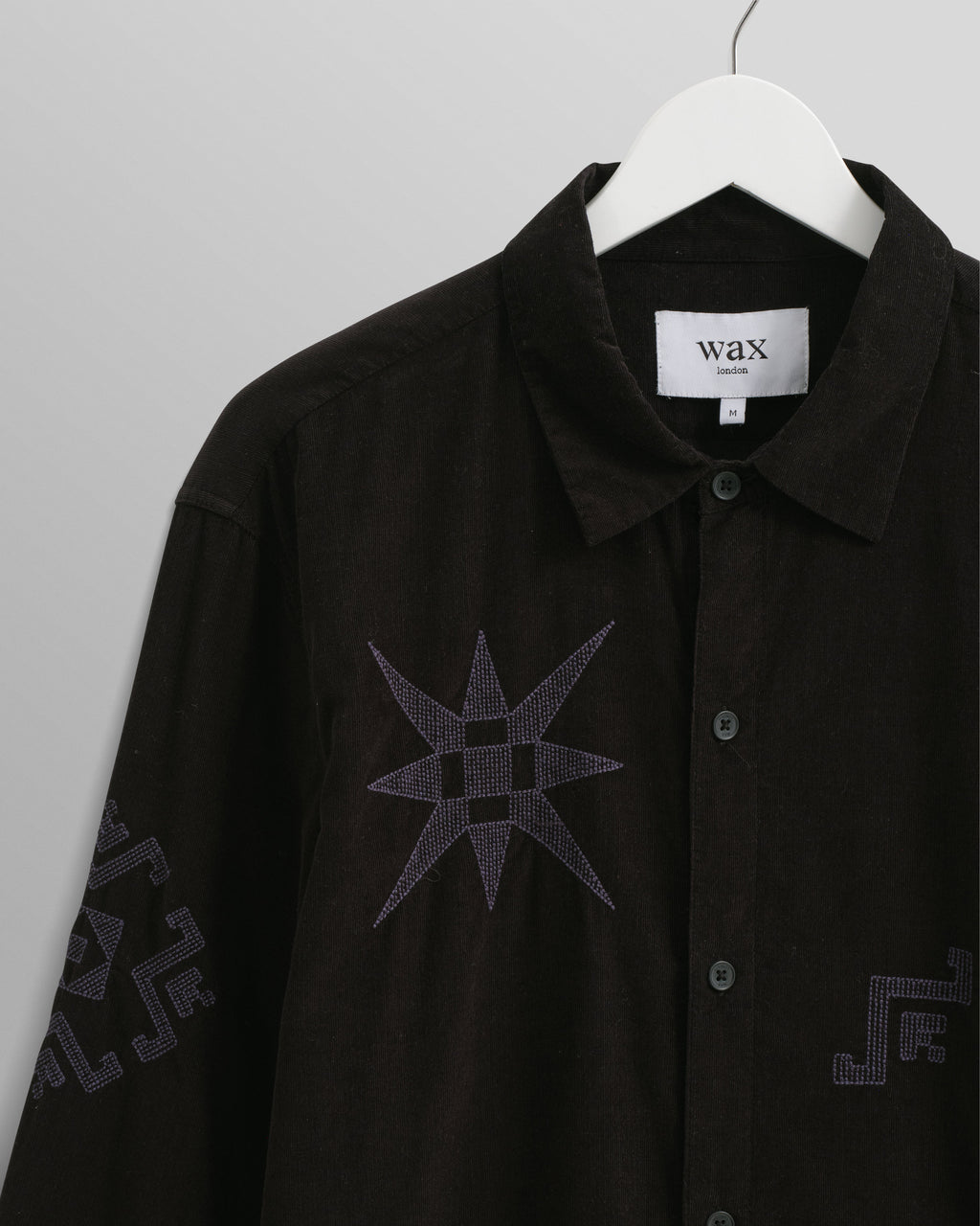 Trin - Black Geometrical Embroidered Corduroy Shirt