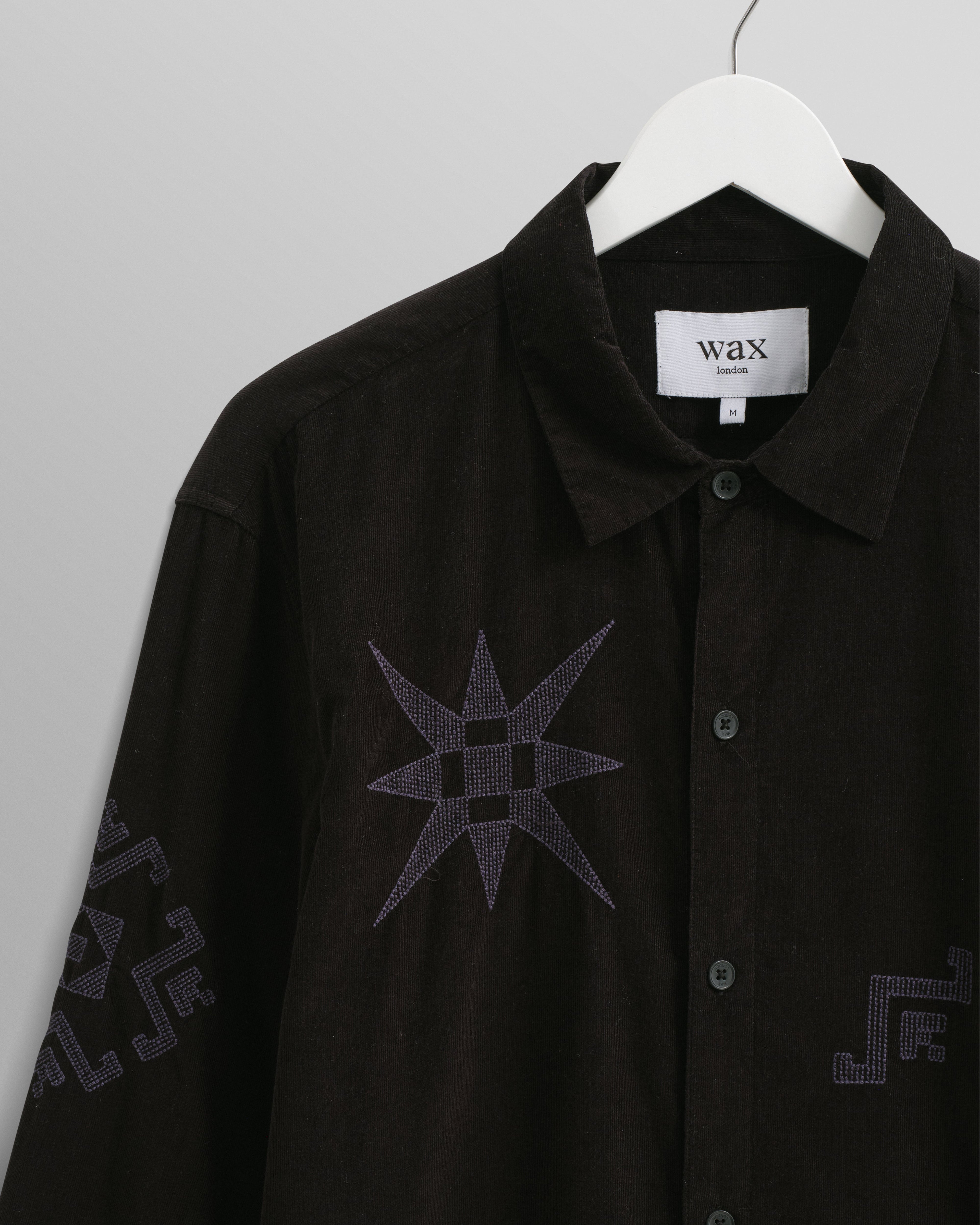 Trin - Black Geometrical Embroidered Corduroy Shirt