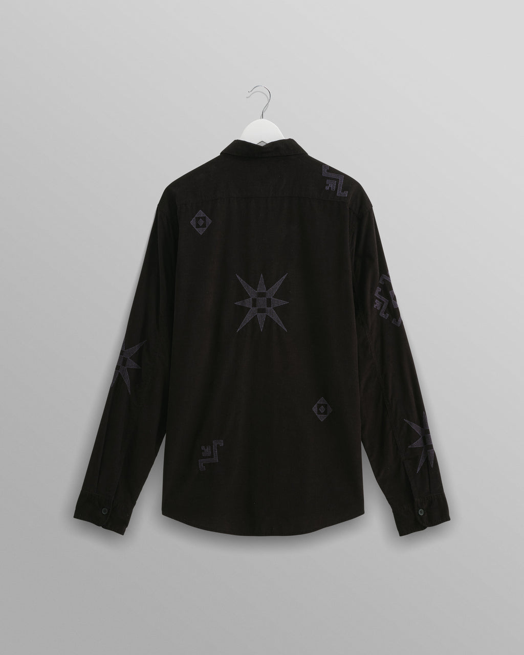 Trin - Black Geometrical Embroidered Corduroy Shirt