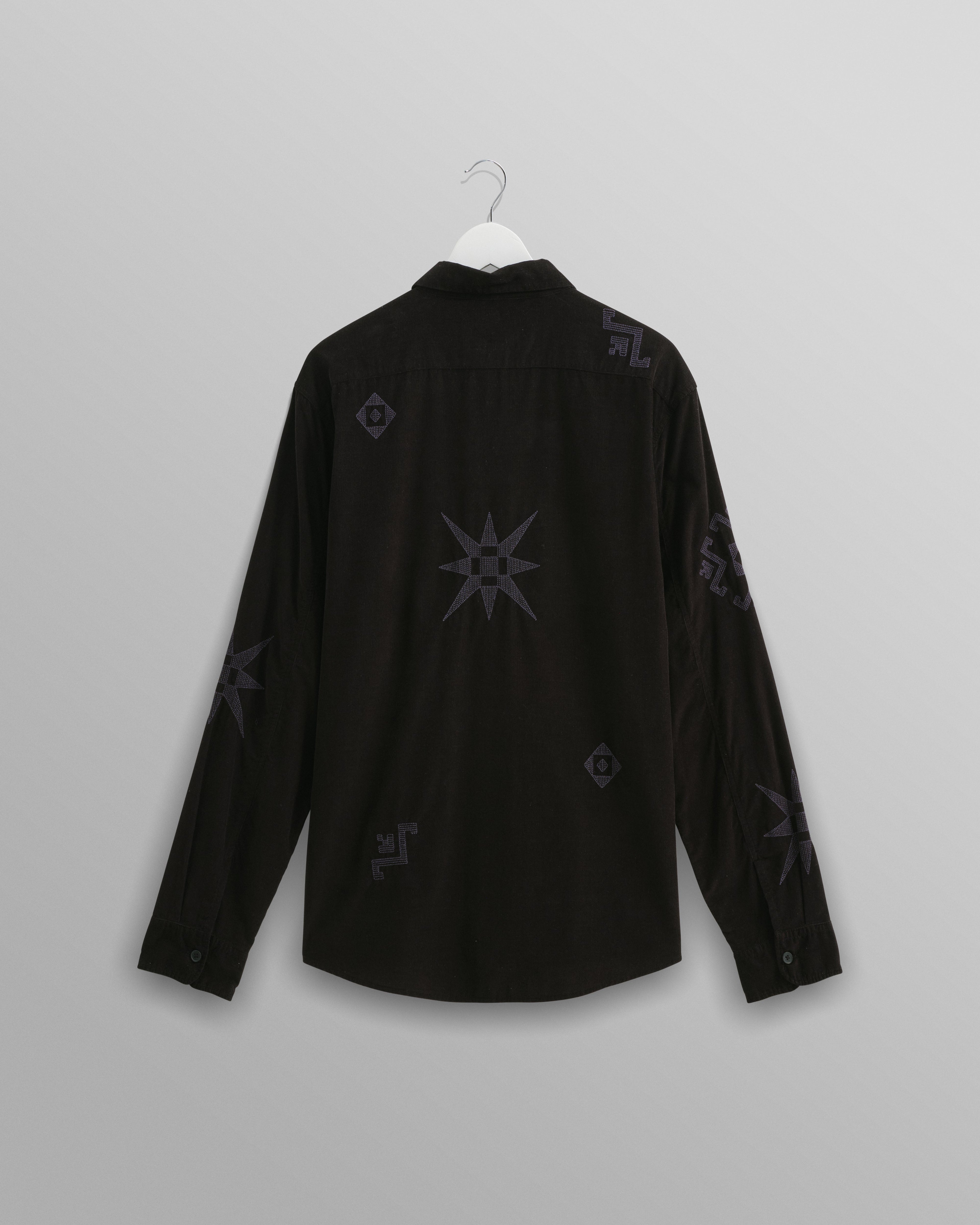 Trin - Black Geometrical Embroidered Corduroy Shirt