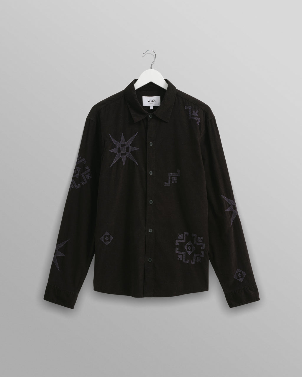 Trin - Black Geometrical Embroidered Corduroy Shirt