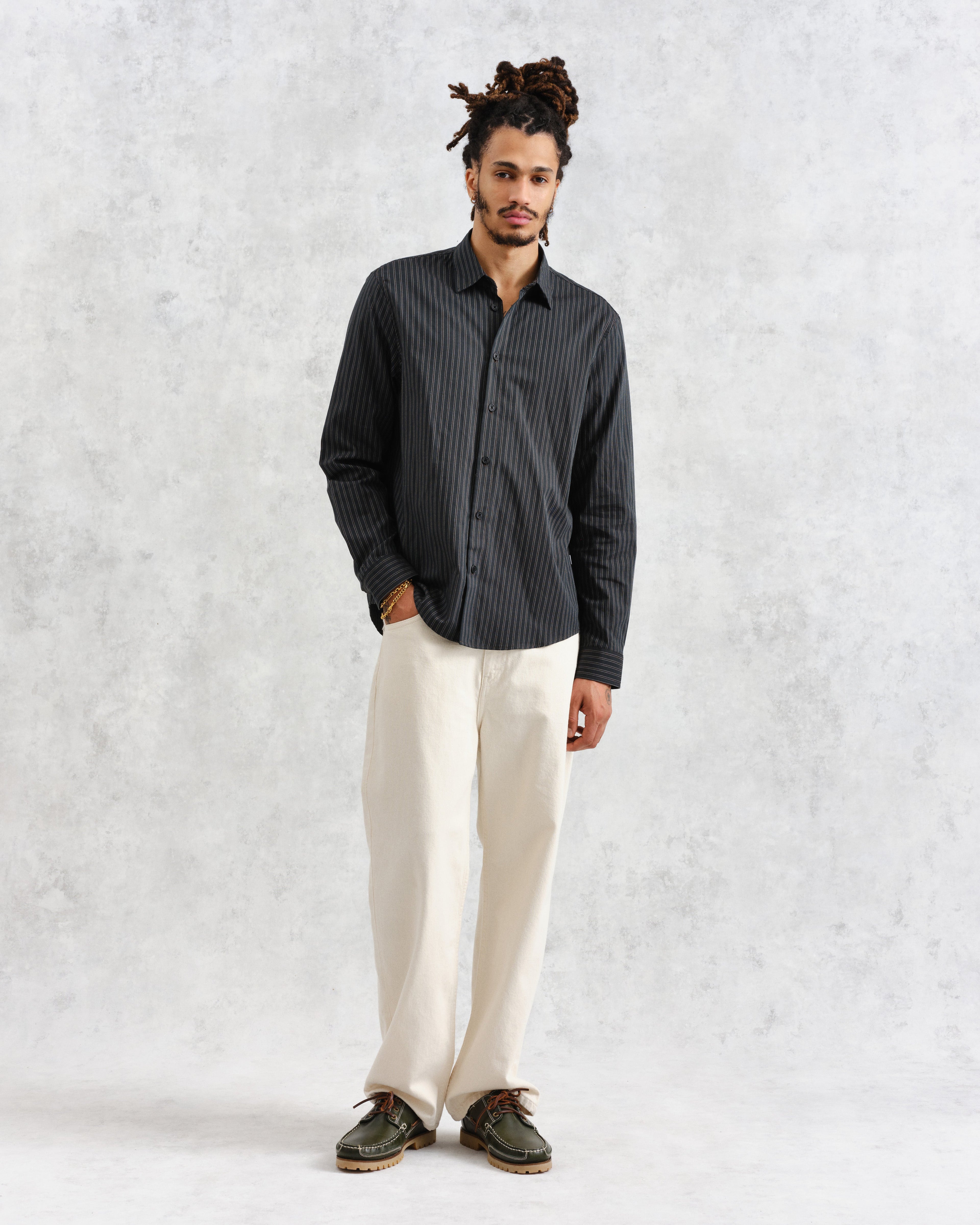 Trin - Green Striped Cotton Shirt