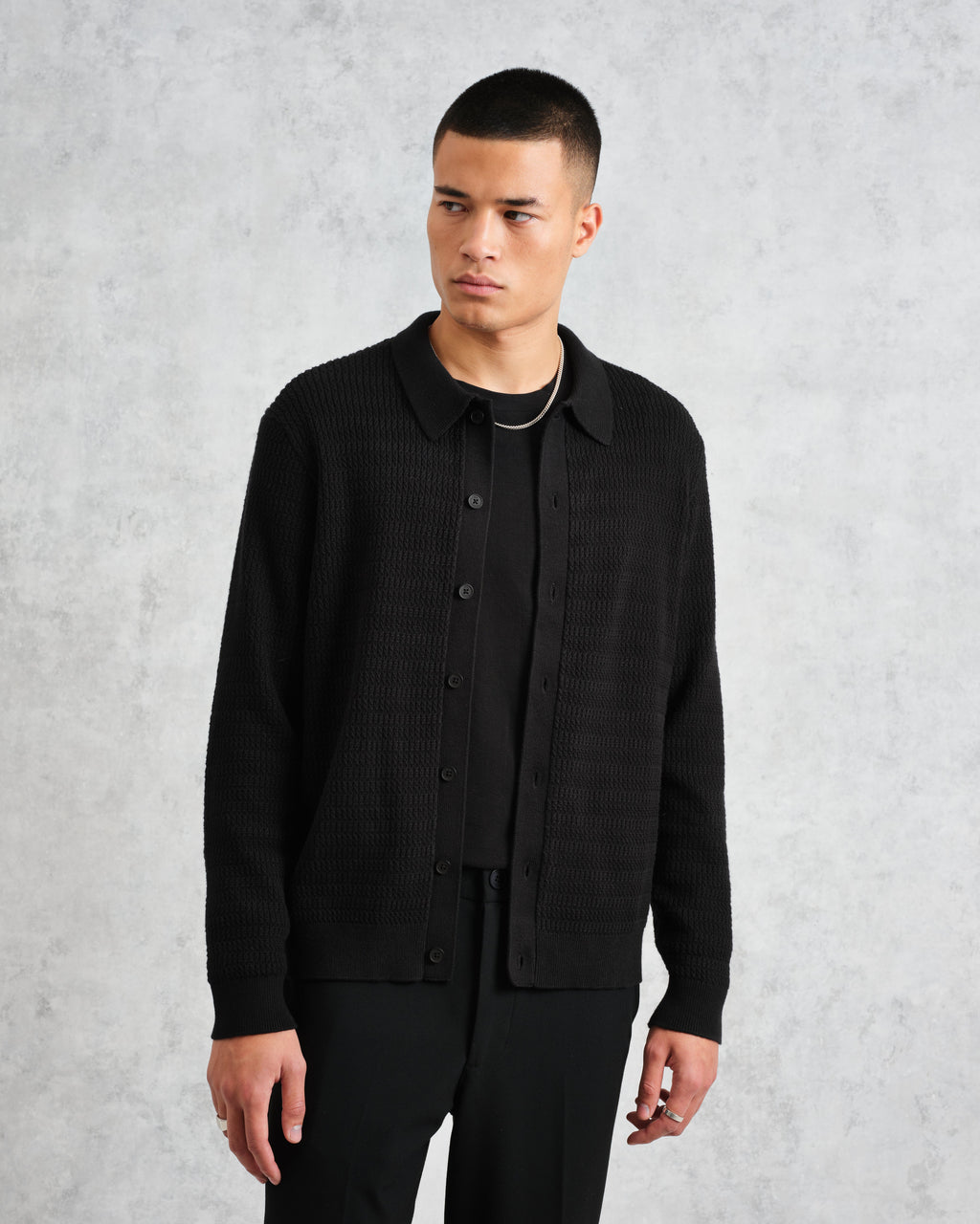 Tristan - Black Cable Stitch Knitted Shirt