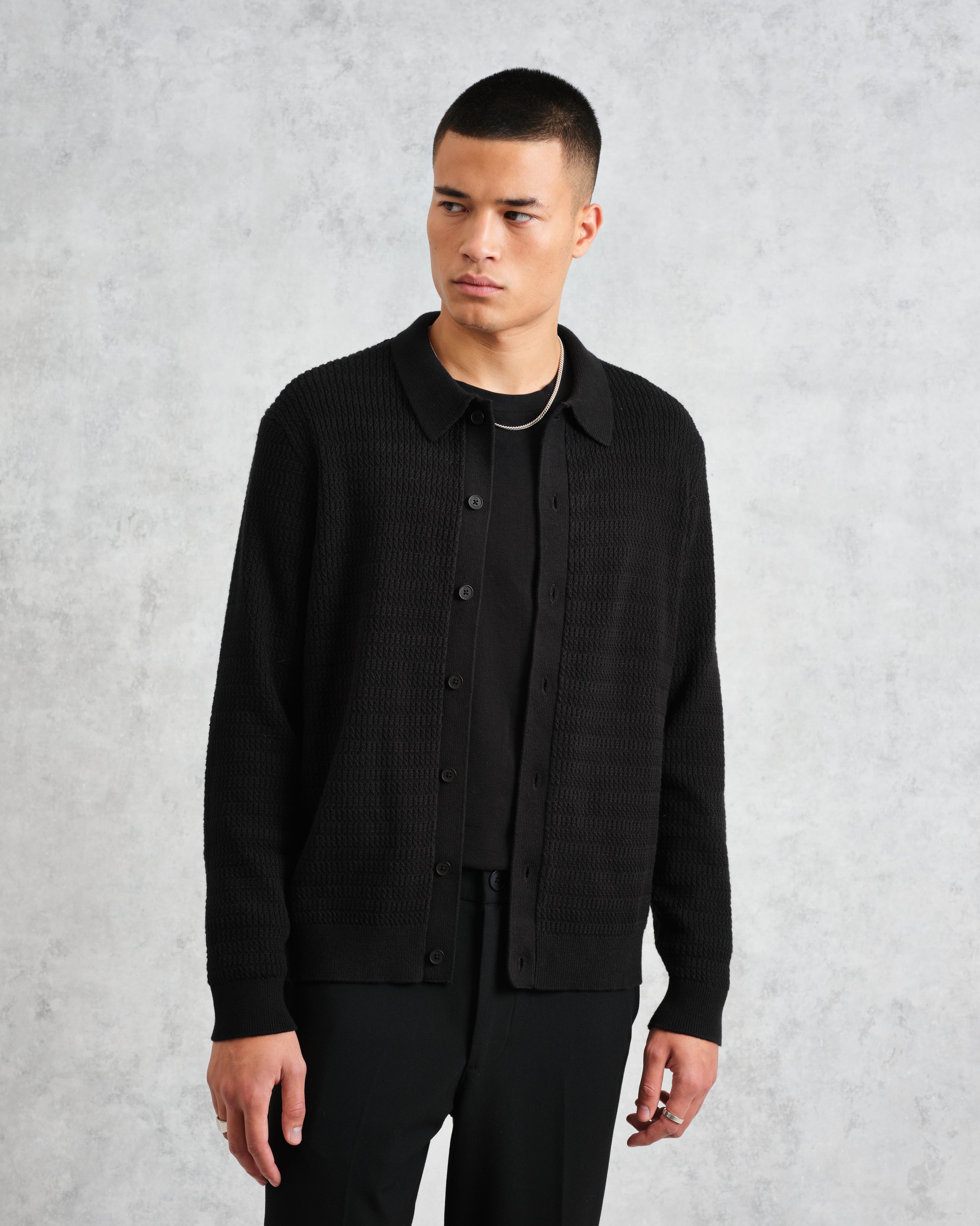 Tristan - Black Cable Stitch Knitted Shirt
