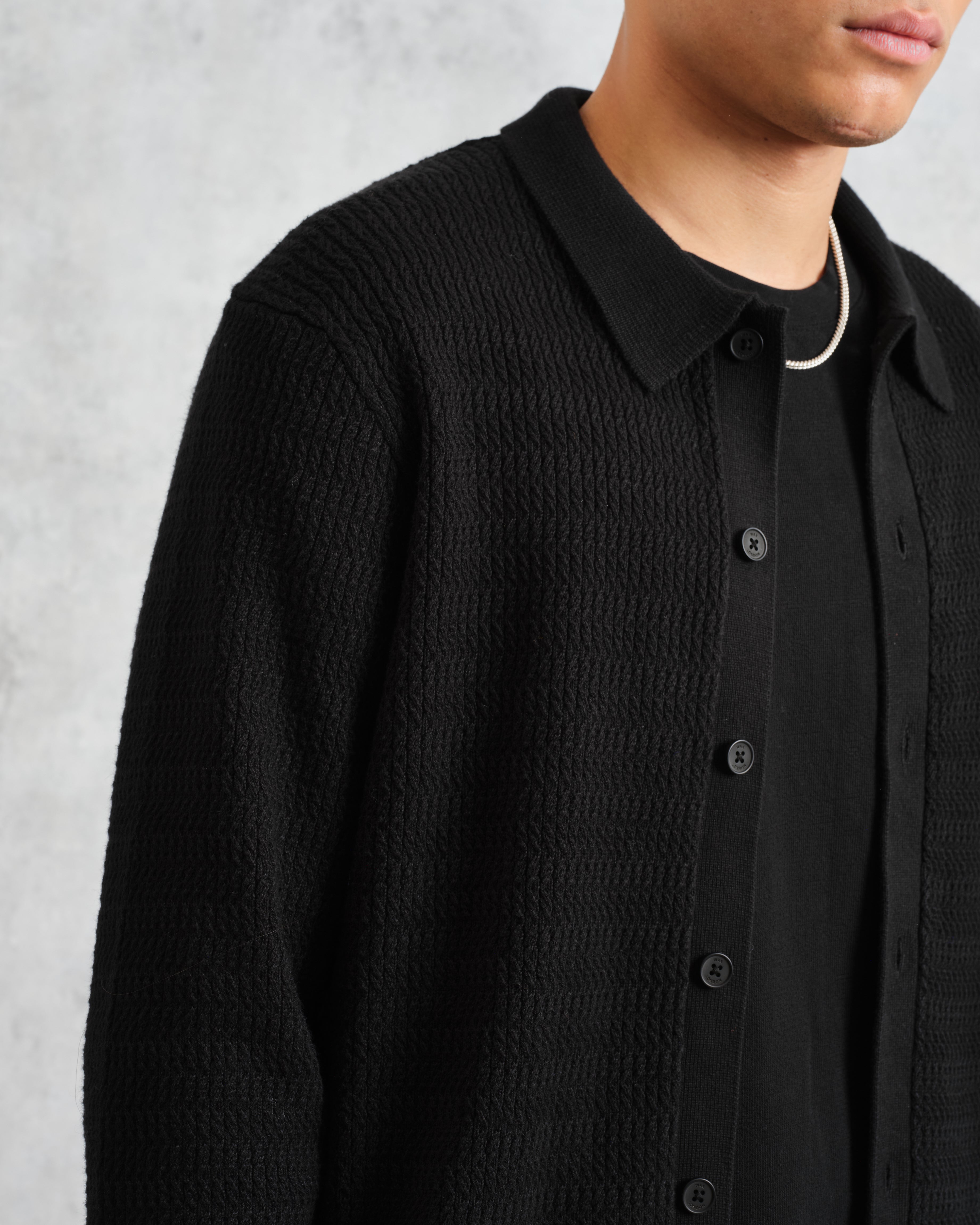 Tristan - Black Cable Stitch Knitted Shirt