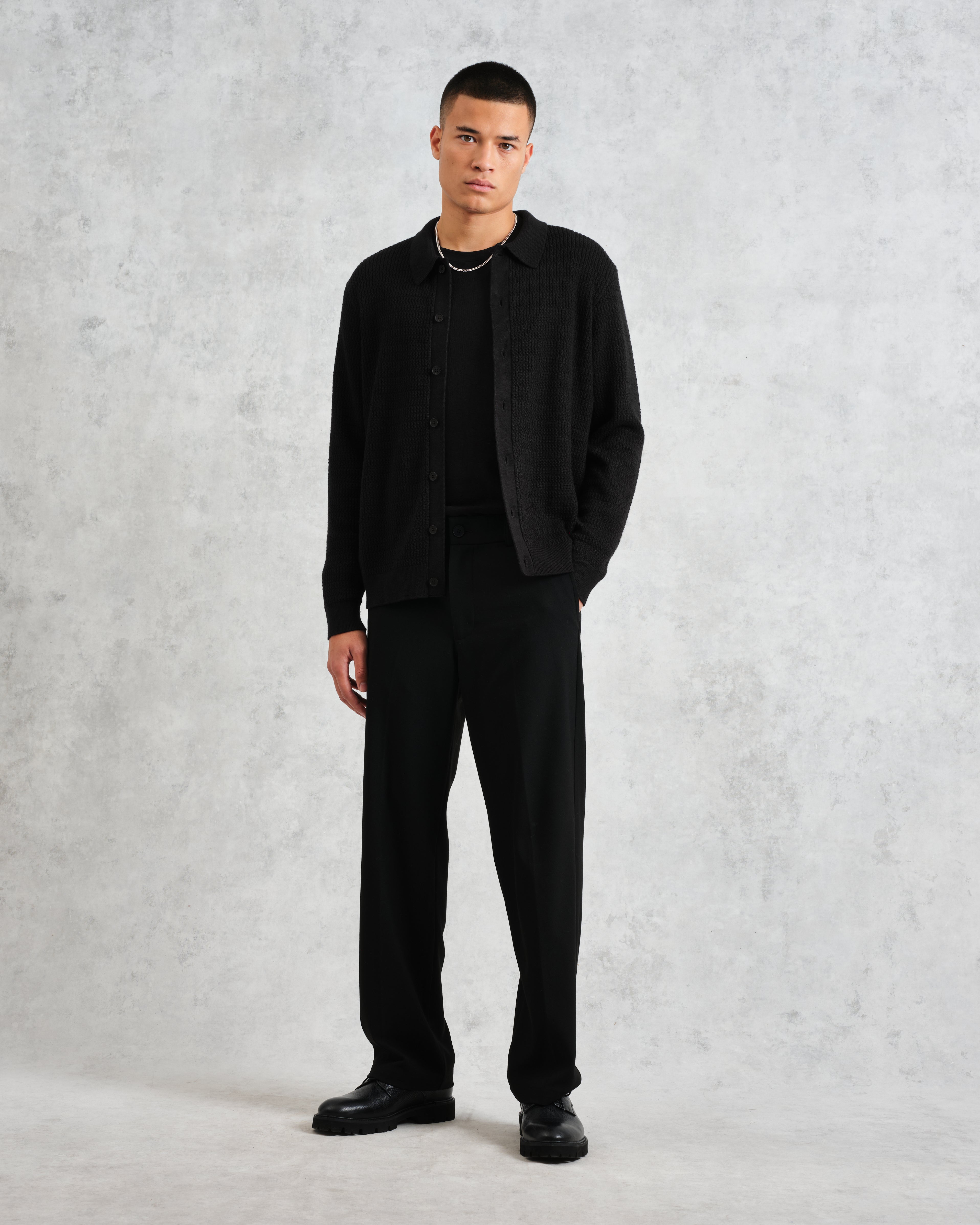 Tristan - Black Cable Stitch Knitted Shirt