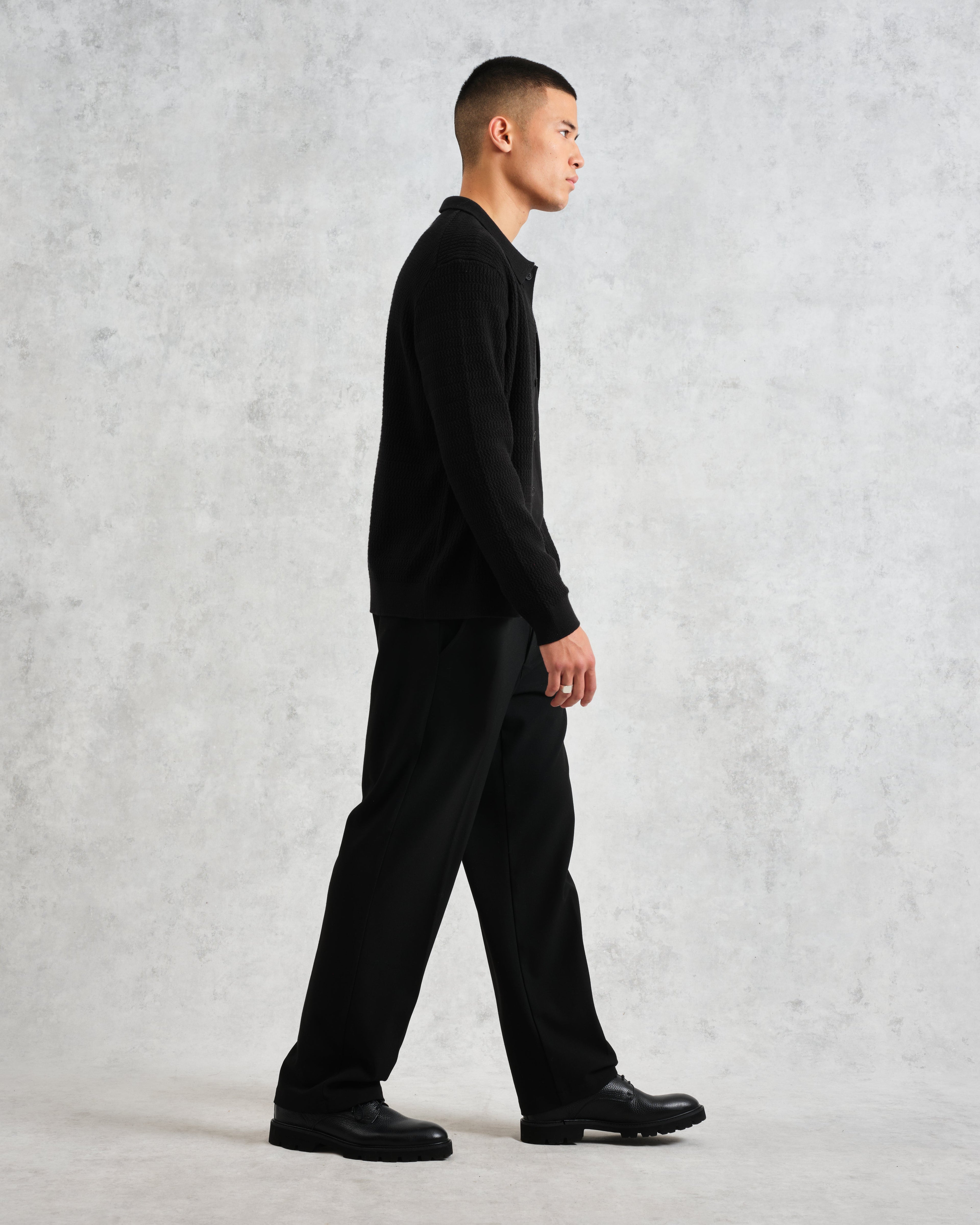 Tristan - Black Cable Stitch Knitted Shirt