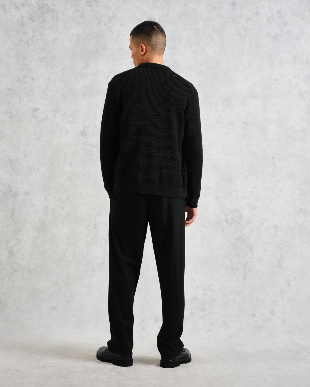 Tristan - Black Cable Stitch Knitted Shirt