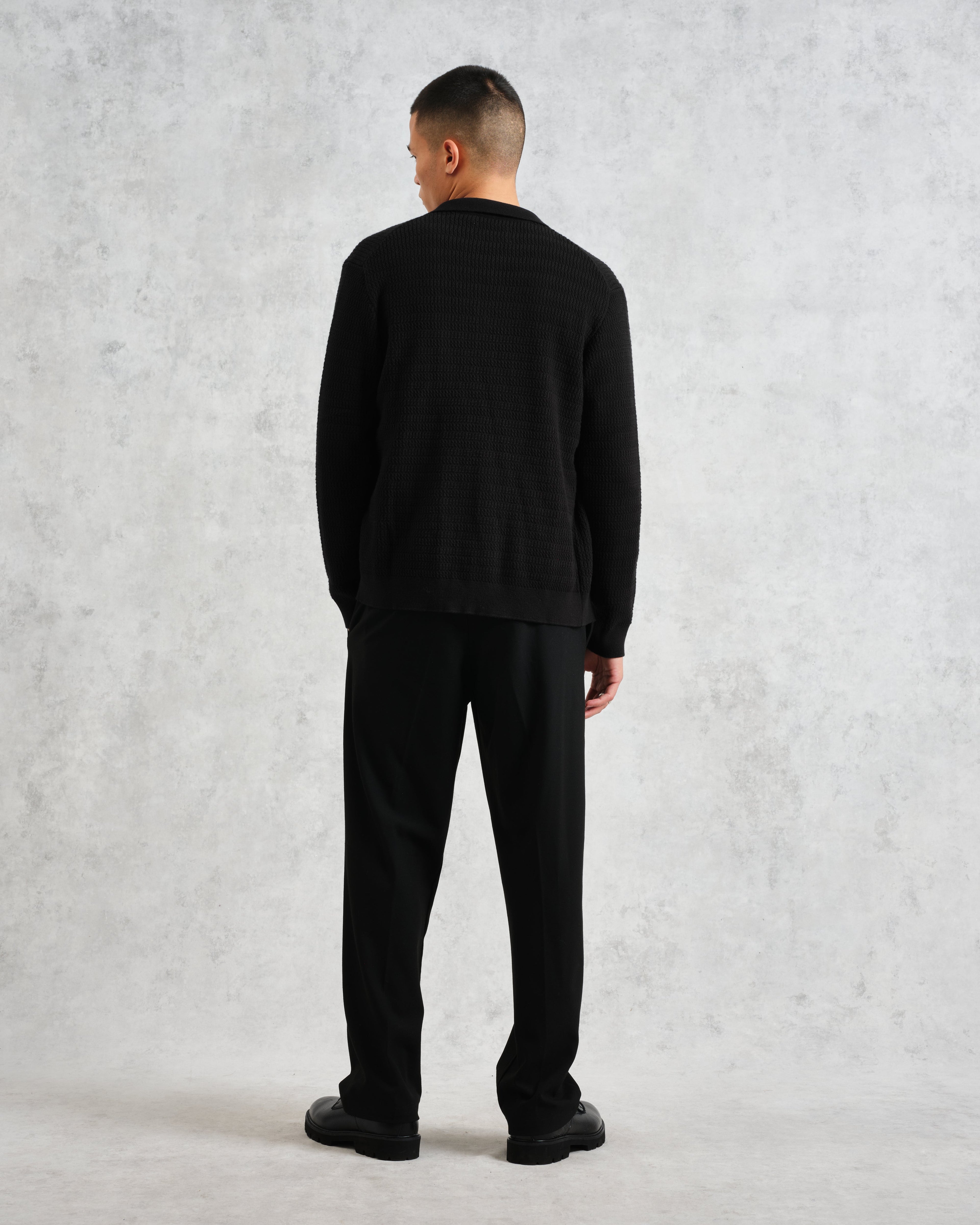 Tristan - Black Cable Stitch Knitted Shirt