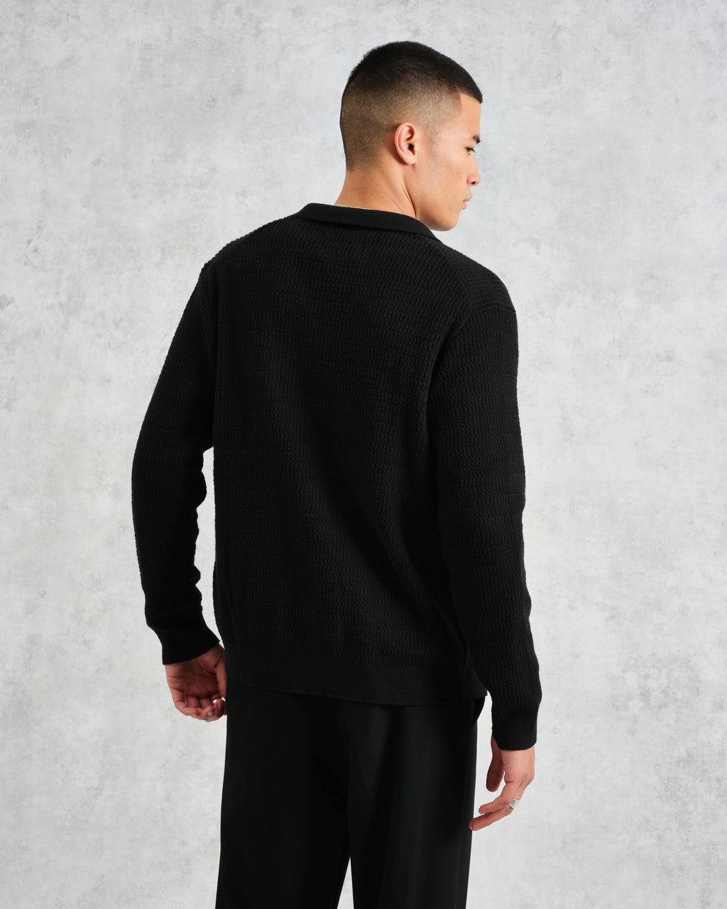 Tristan - Black Cable Stitch Knitted Shirt