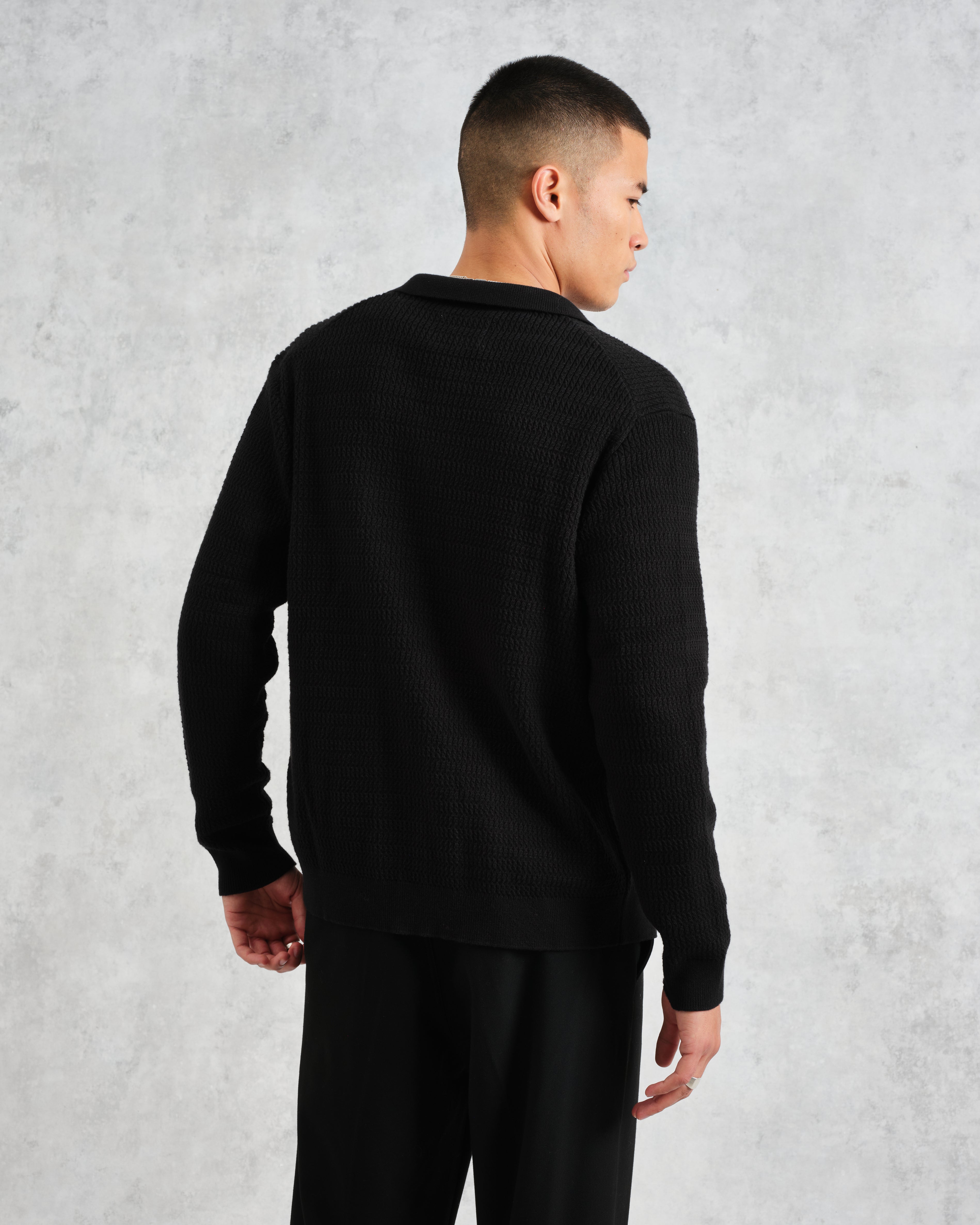 Tristan - Black Cable Stitch Knitted Shirt