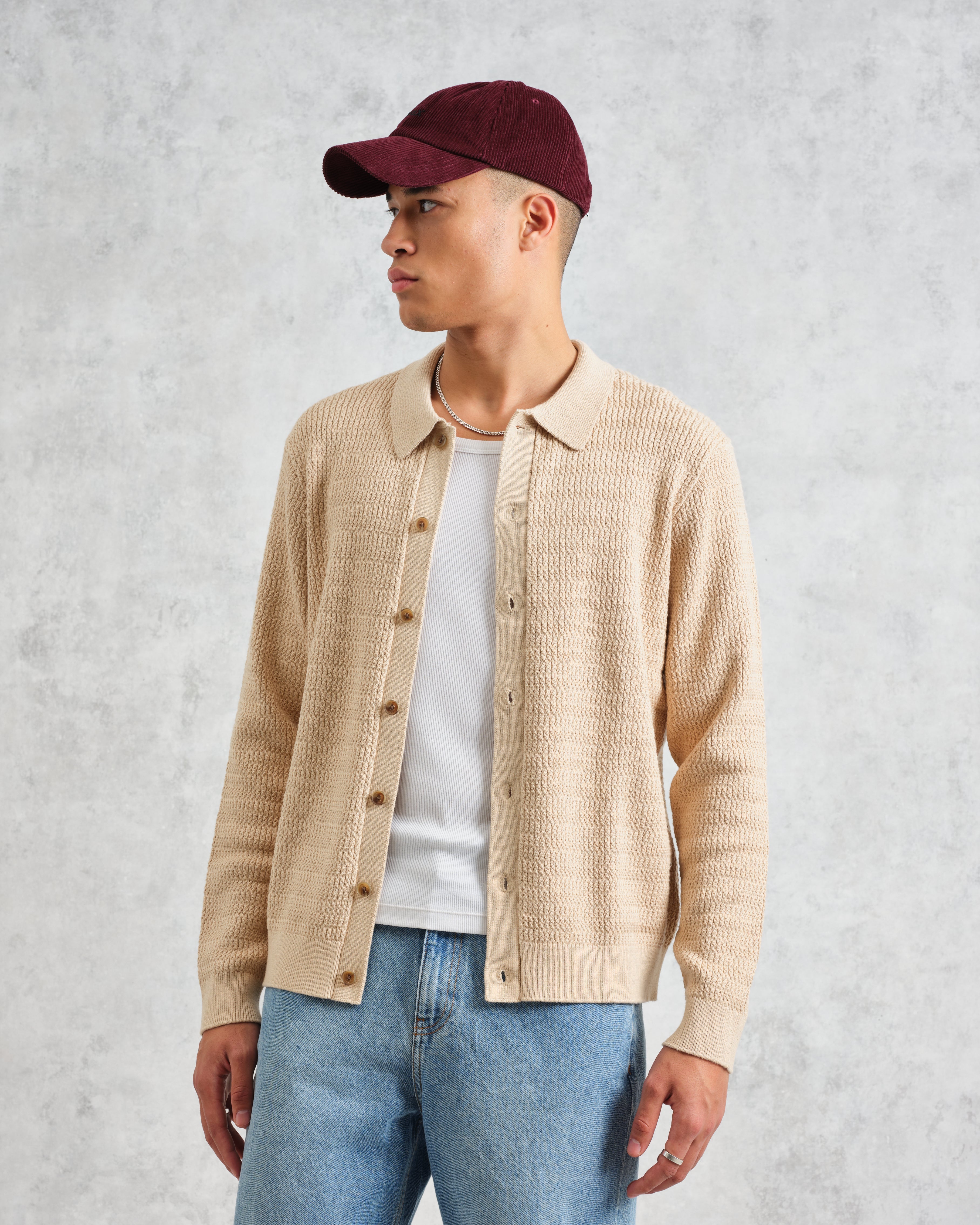 Tristan - Sand Cable Stitch Knitted Shirt