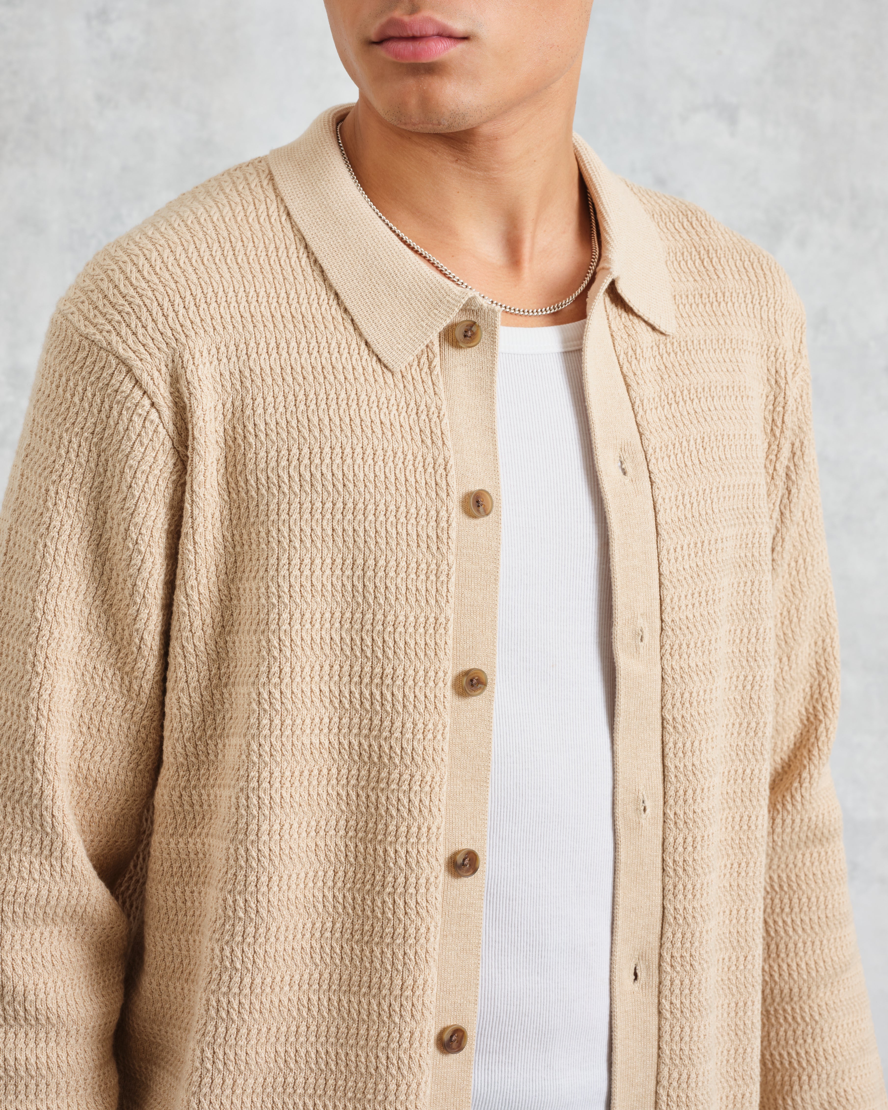 Tristan - Sand Cable Stitch Knitted Shirt