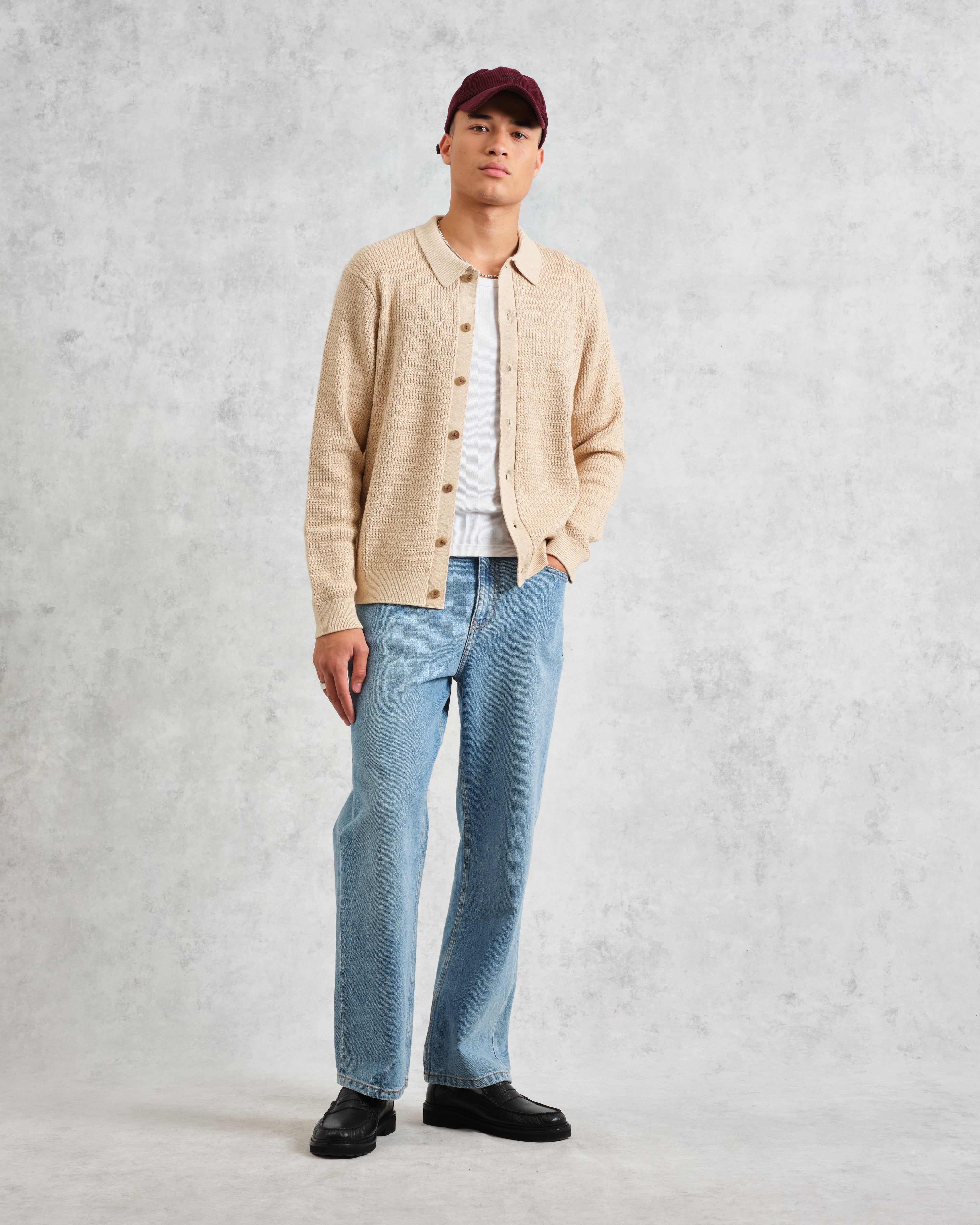Tristan - Sand Cable Stitch Knitted Shirt