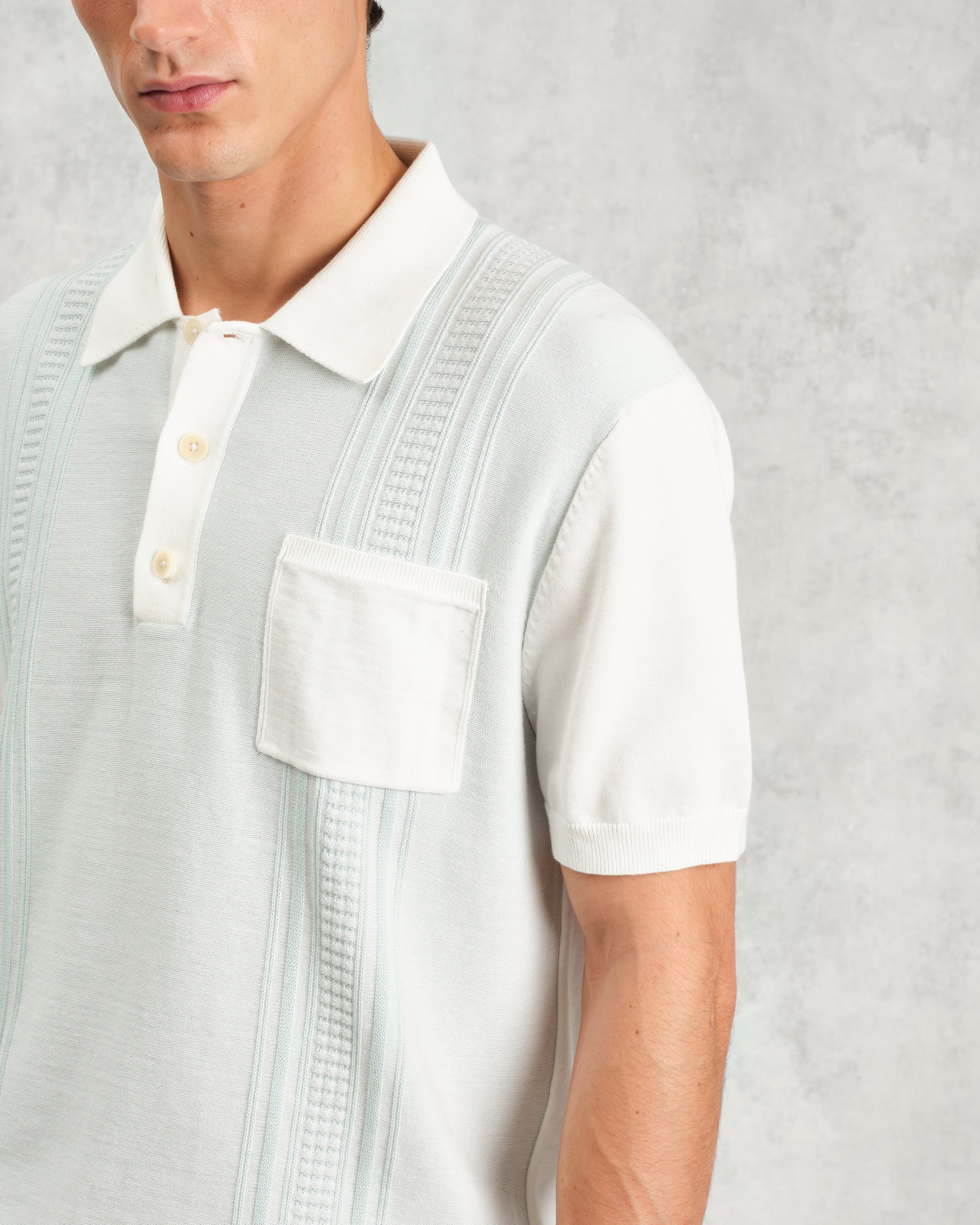Turin - Blue And Ecru Retro Stripe Knitted Cotton Polo