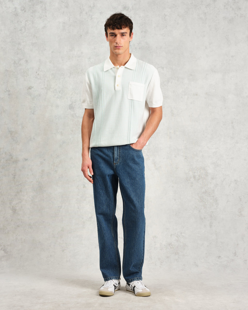Turin - Blue And Ecru Retro Stripe Knitted Cotton Polo