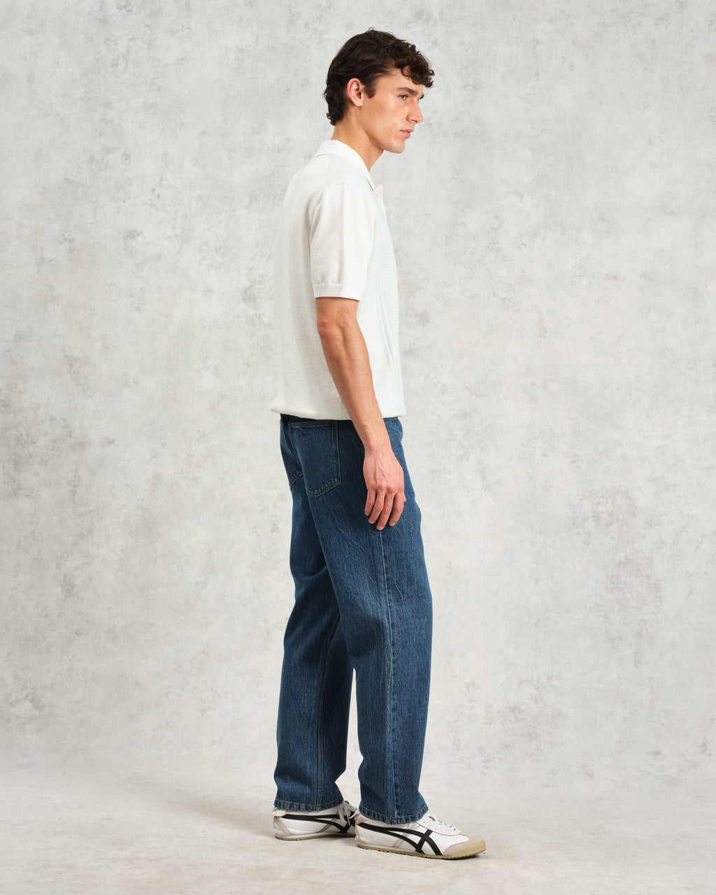 Turin - Blue And Ecru Retro Stripe Knitted Cotton Polo