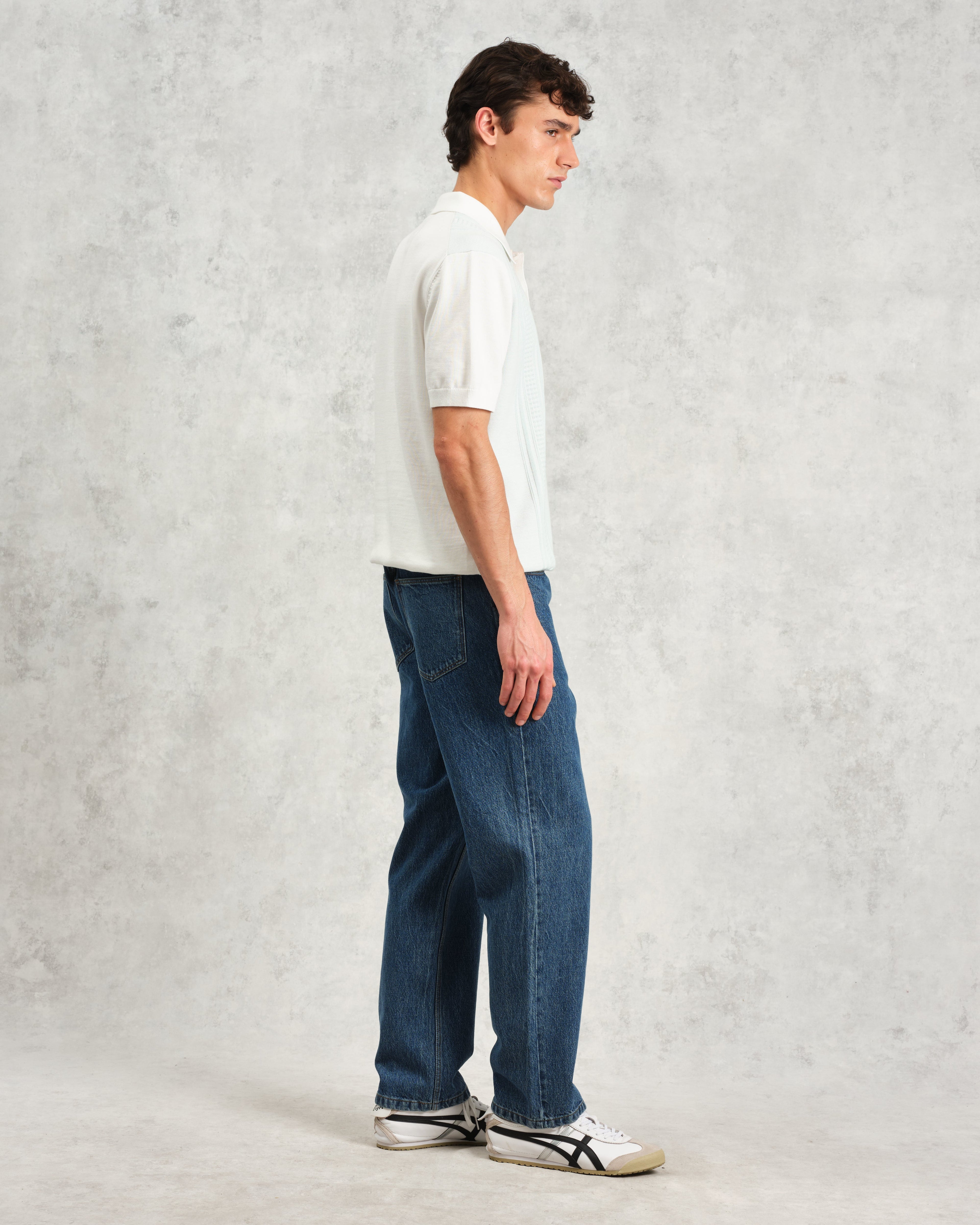 Turin - Blue And Ecru Retro Stripe Knitted Cotton Polo