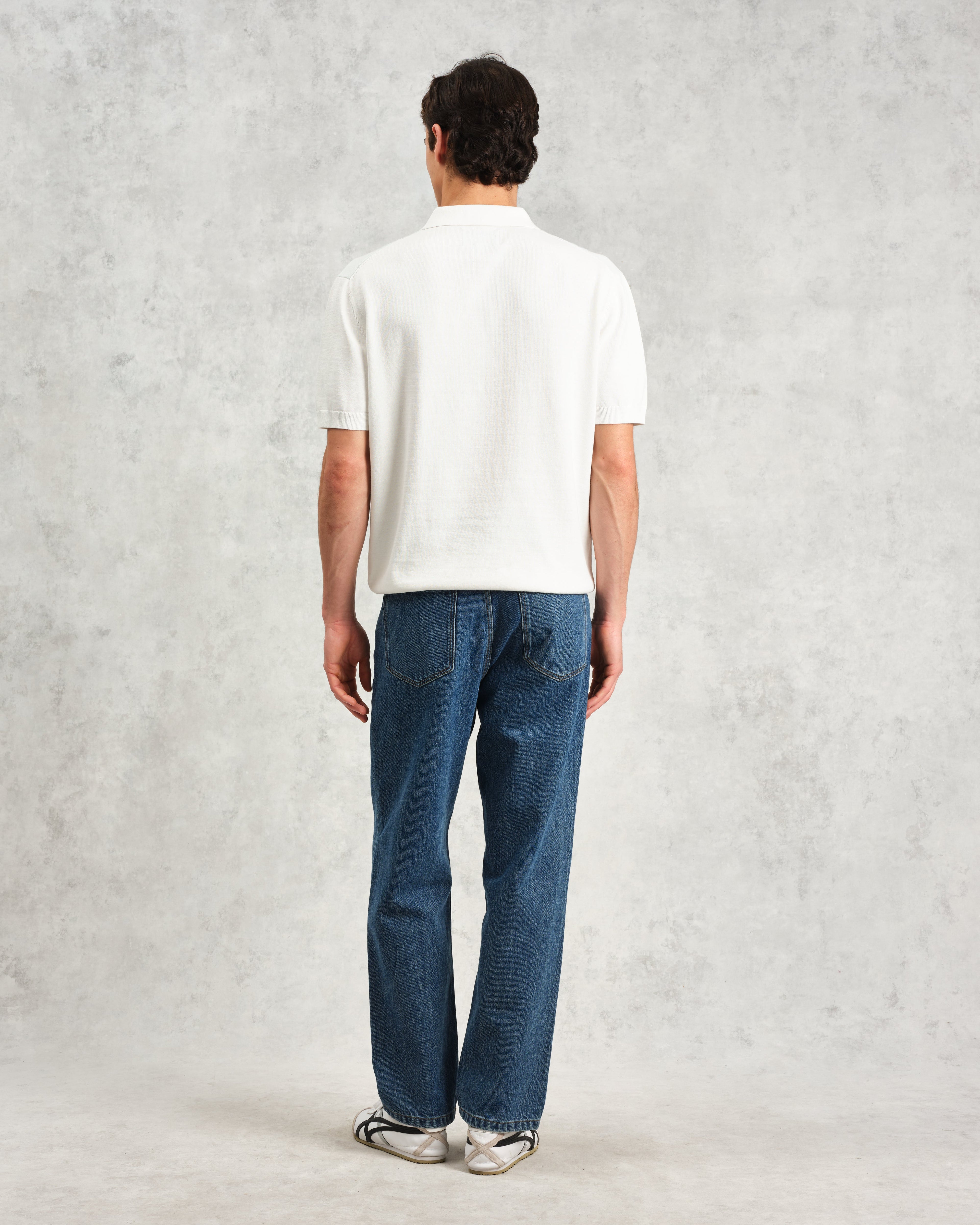 Turin - Blue And Ecru Retro Stripe Knitted Cotton Polo