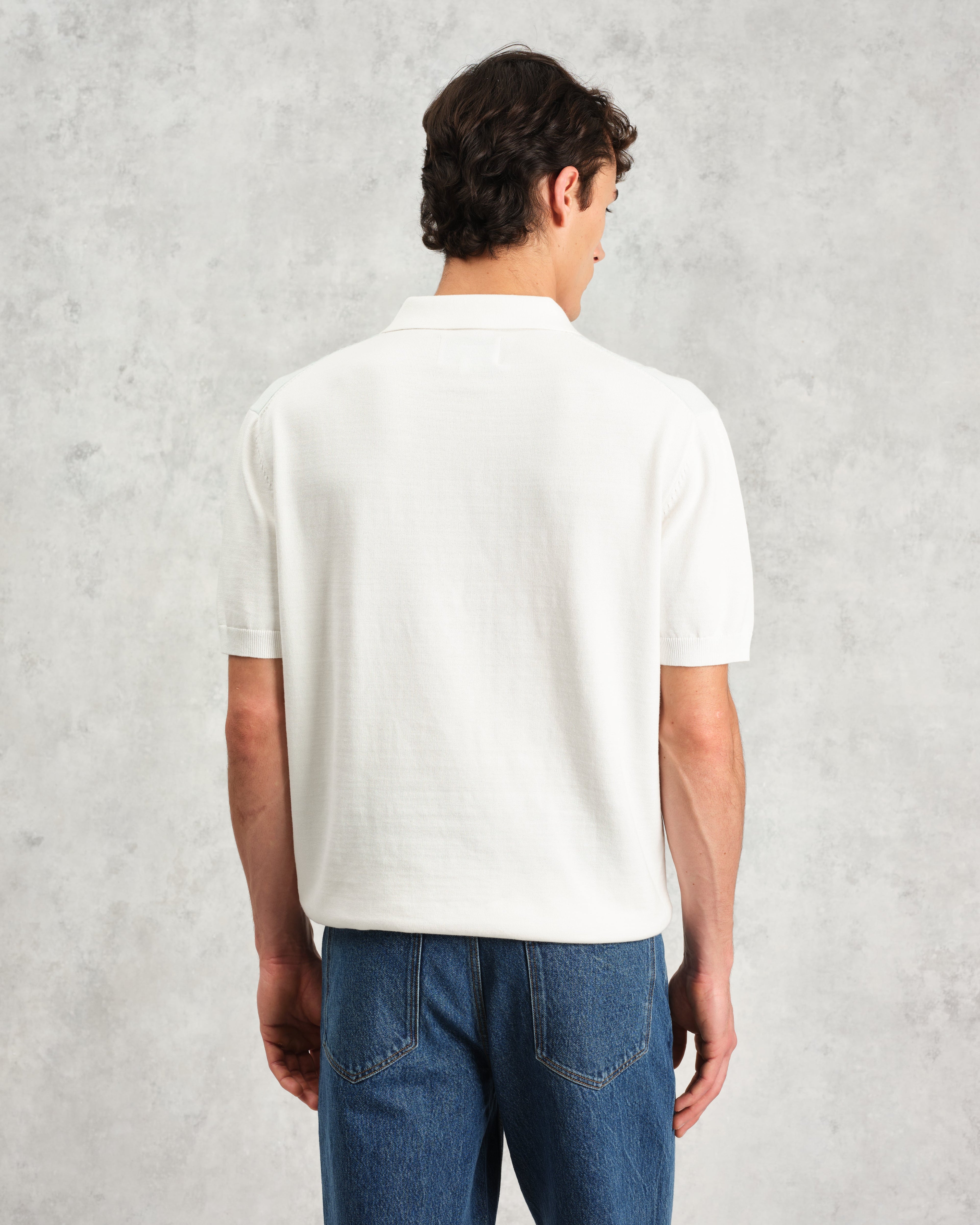 Turin - Blue And Ecru Retro Stripe Knitted Cotton Polo