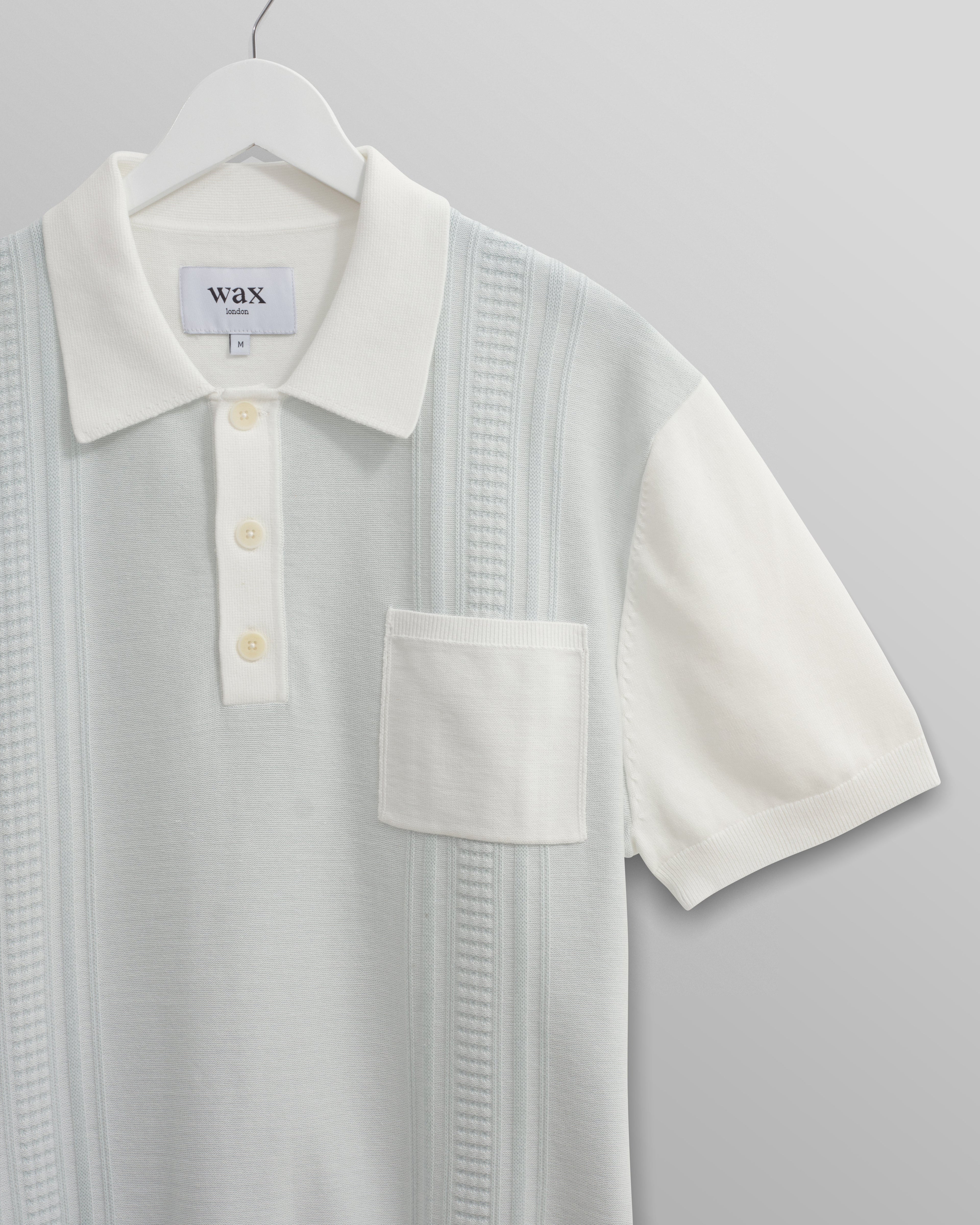 Turin - Blue And Ecru Retro Stripe Knitted Cotton Polo