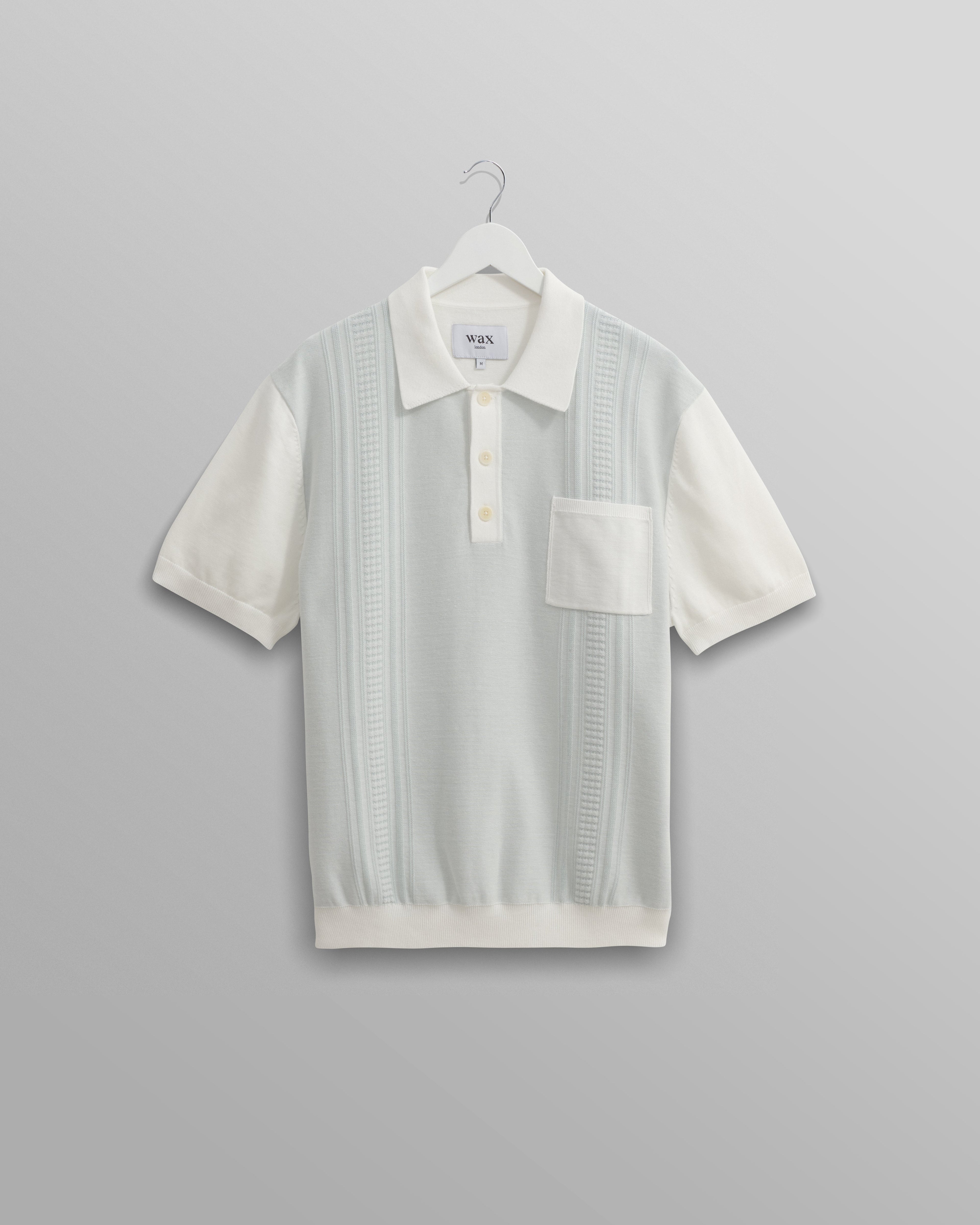 Turin - Blue And Ecru Retro Stripe Knitted Cotton Polo