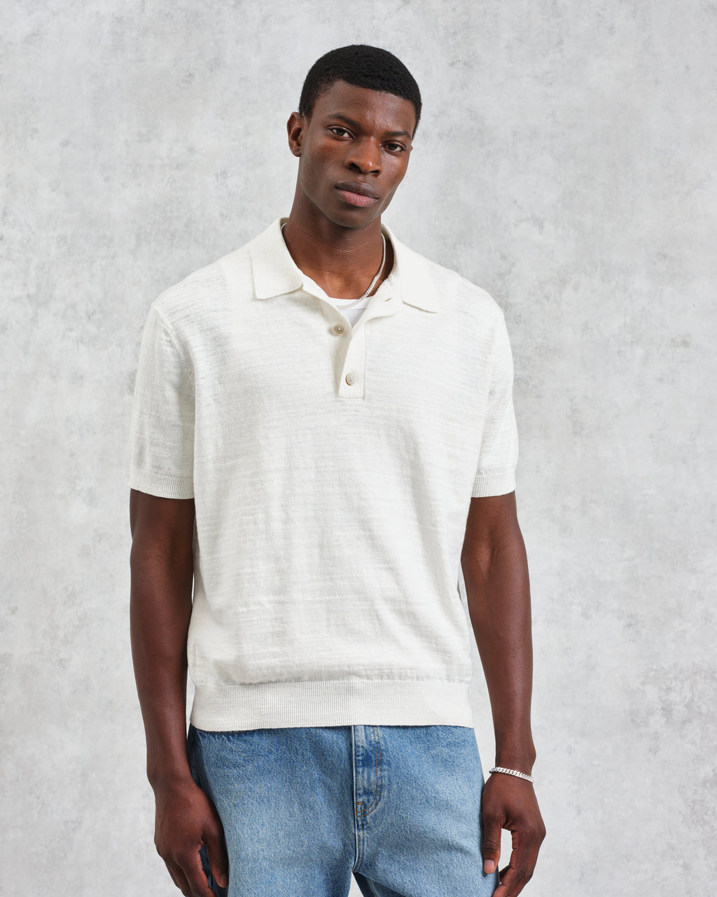 Turin - Ecru Slub Knitted Cotton-Linen Polo
