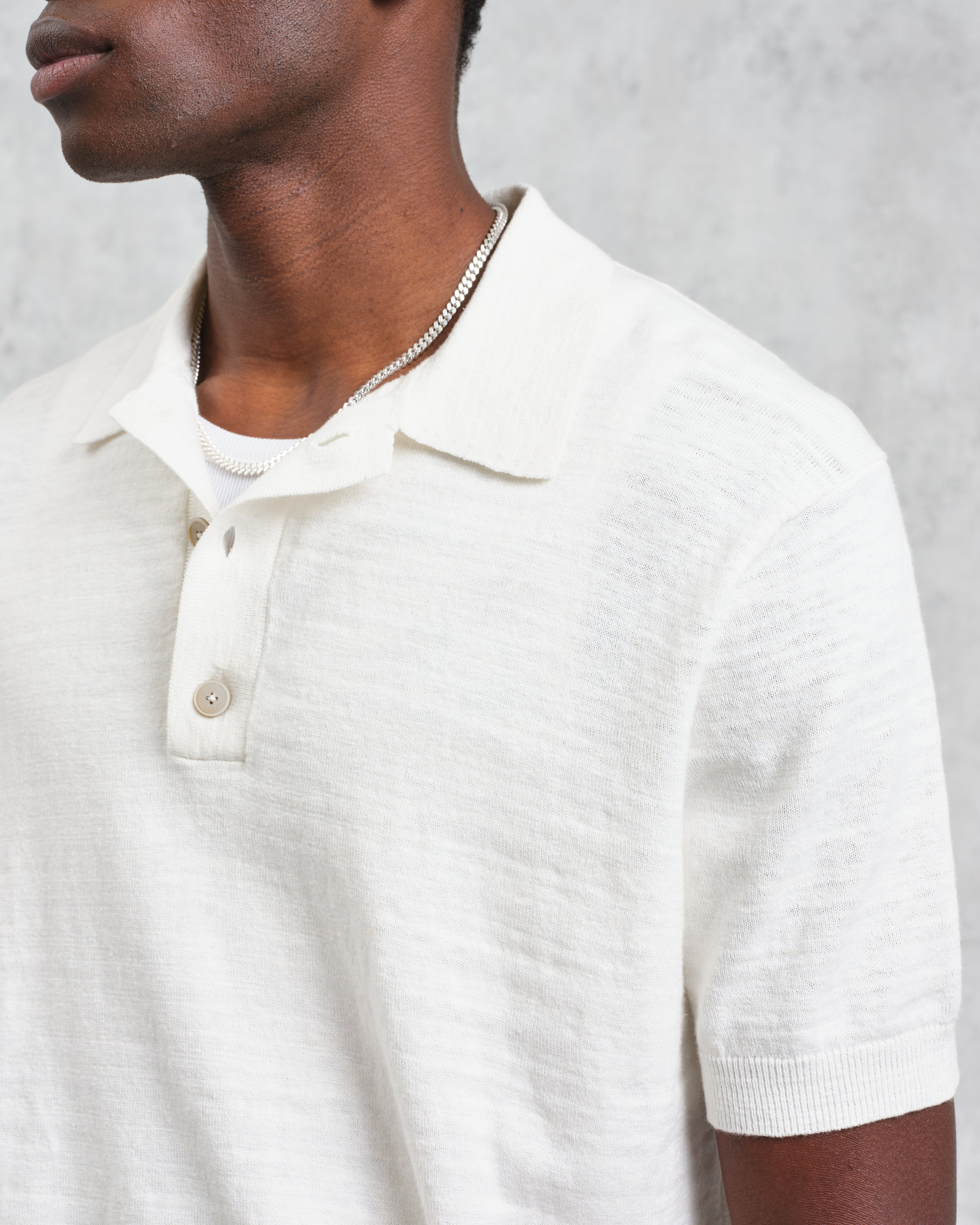 Turin - Ecru Slub Knitted Cotton-Linen Polo