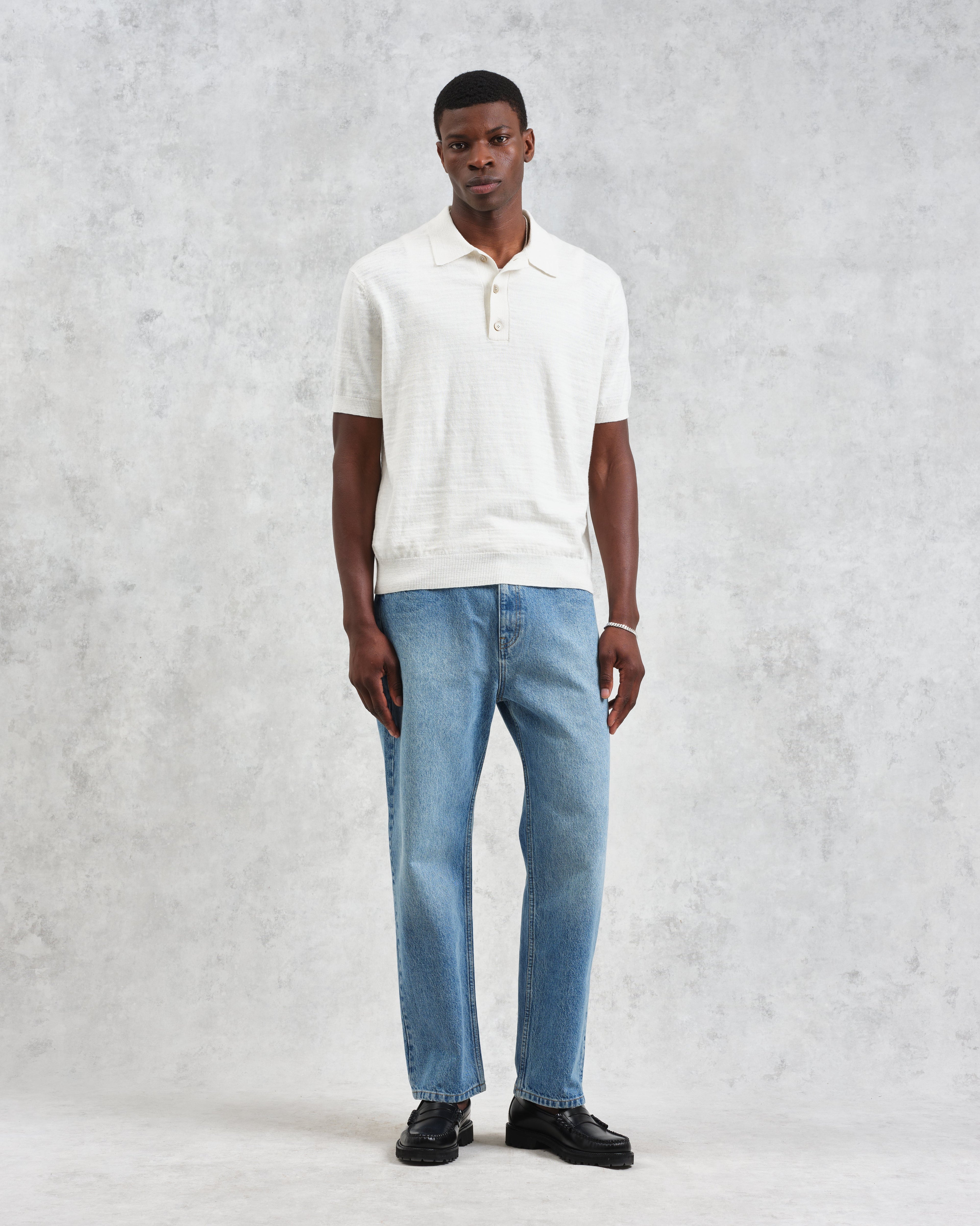 Turin - Ecru Slub Knitted Cotton-Linen Polo