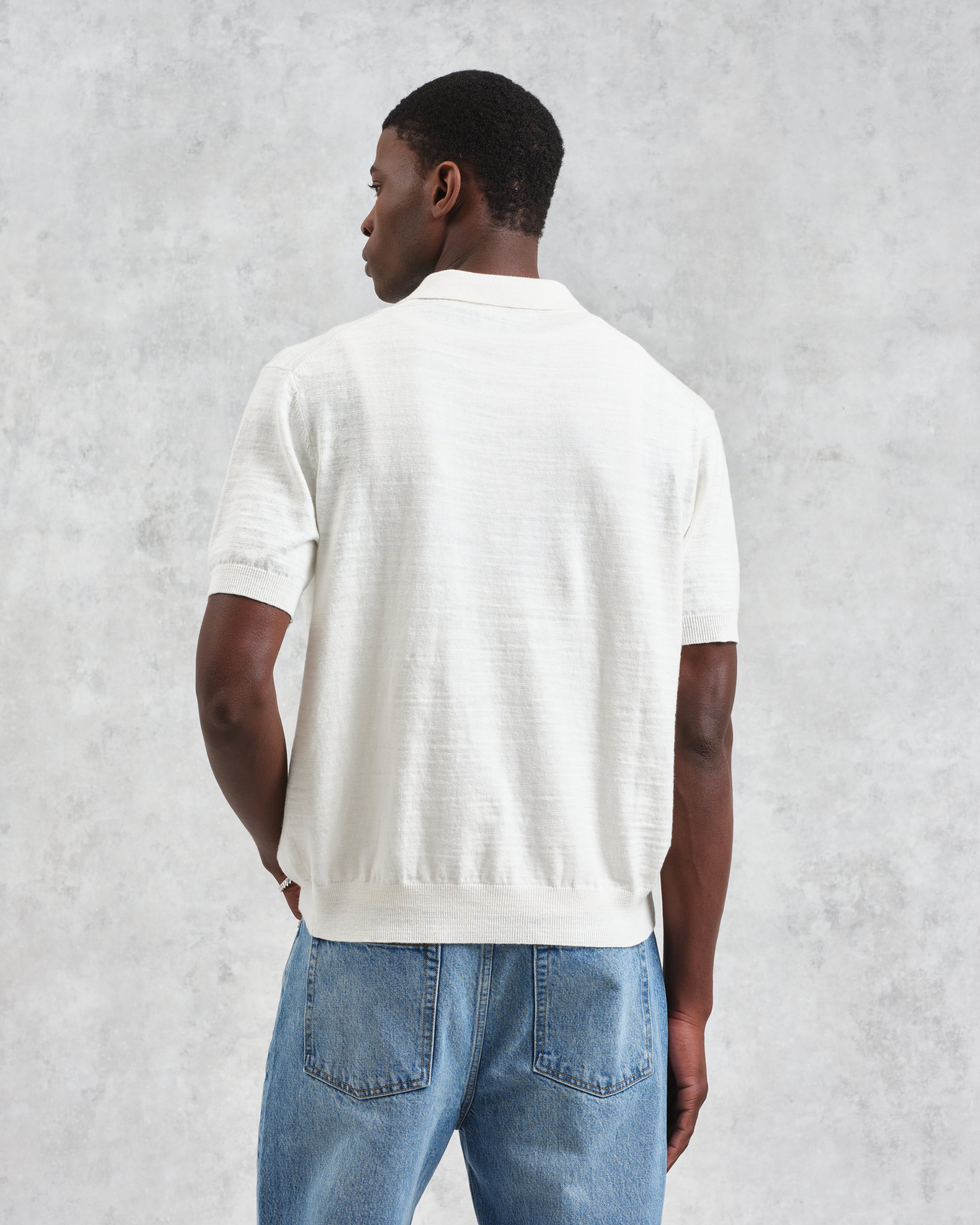 Turin - Ecru Slub Knitted Cotton-Linen Polo