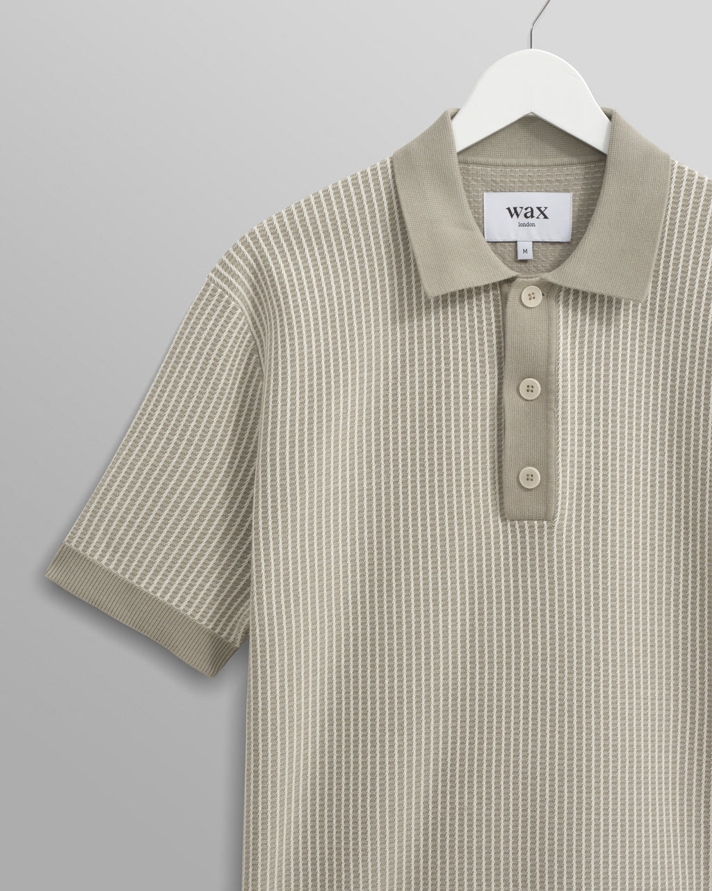 Turin - Light Khaki Ladder Stripe Knitted Cotton Polo
