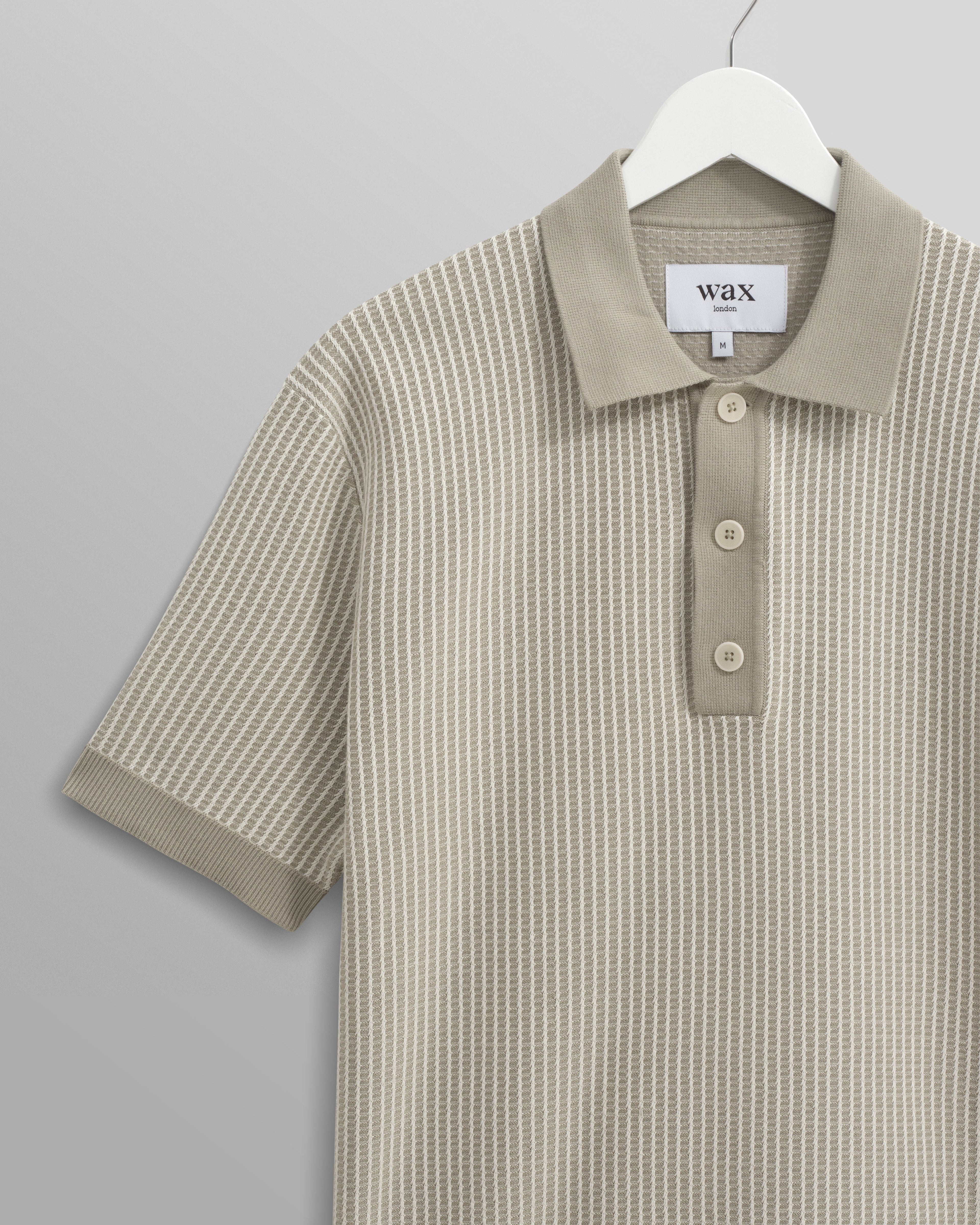 Turin - Light Khaki Ladder Stripe Knitted Cotton Polo
