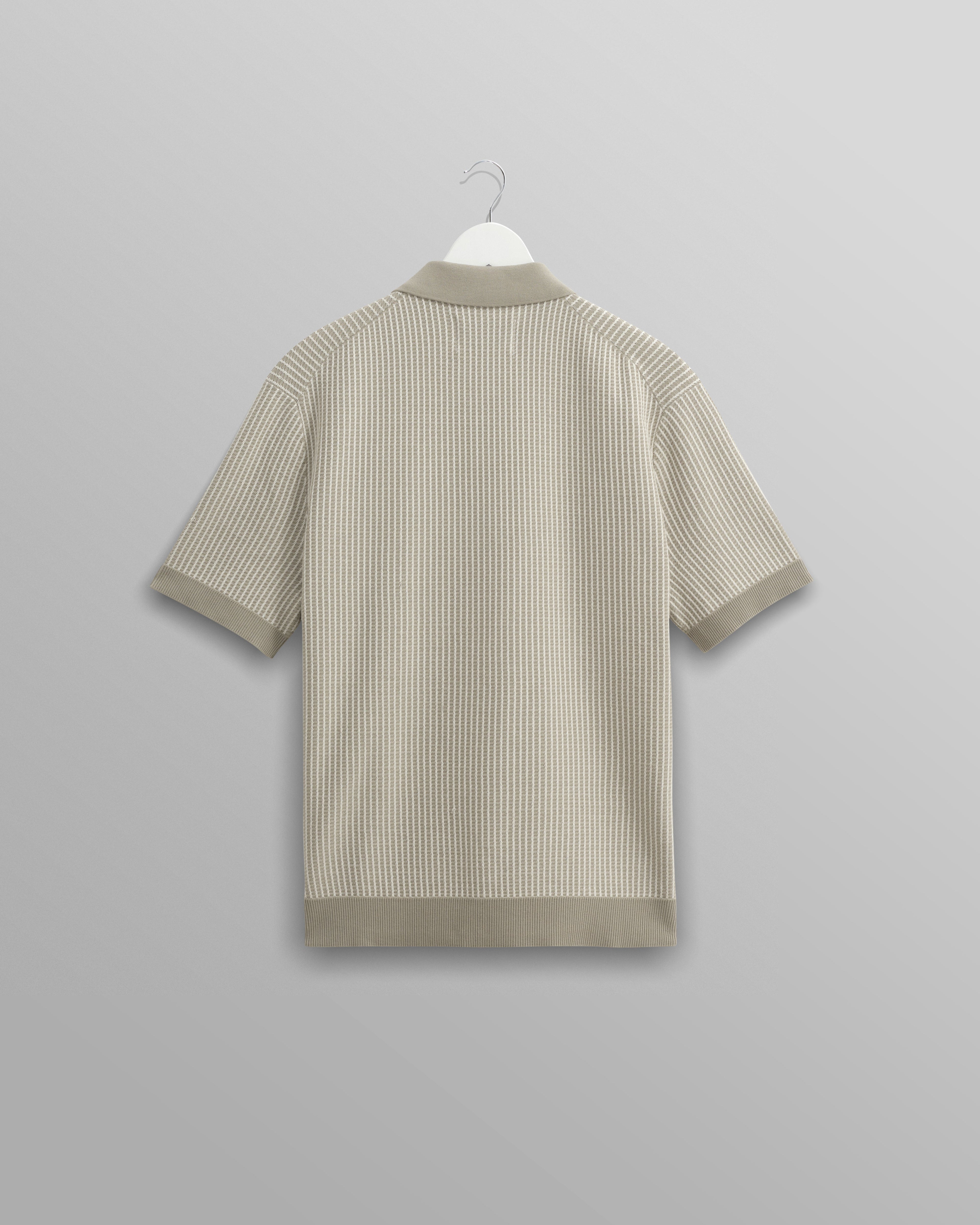 Turin - Light Khaki Ladder Stripe Knitted Cotton Polo
