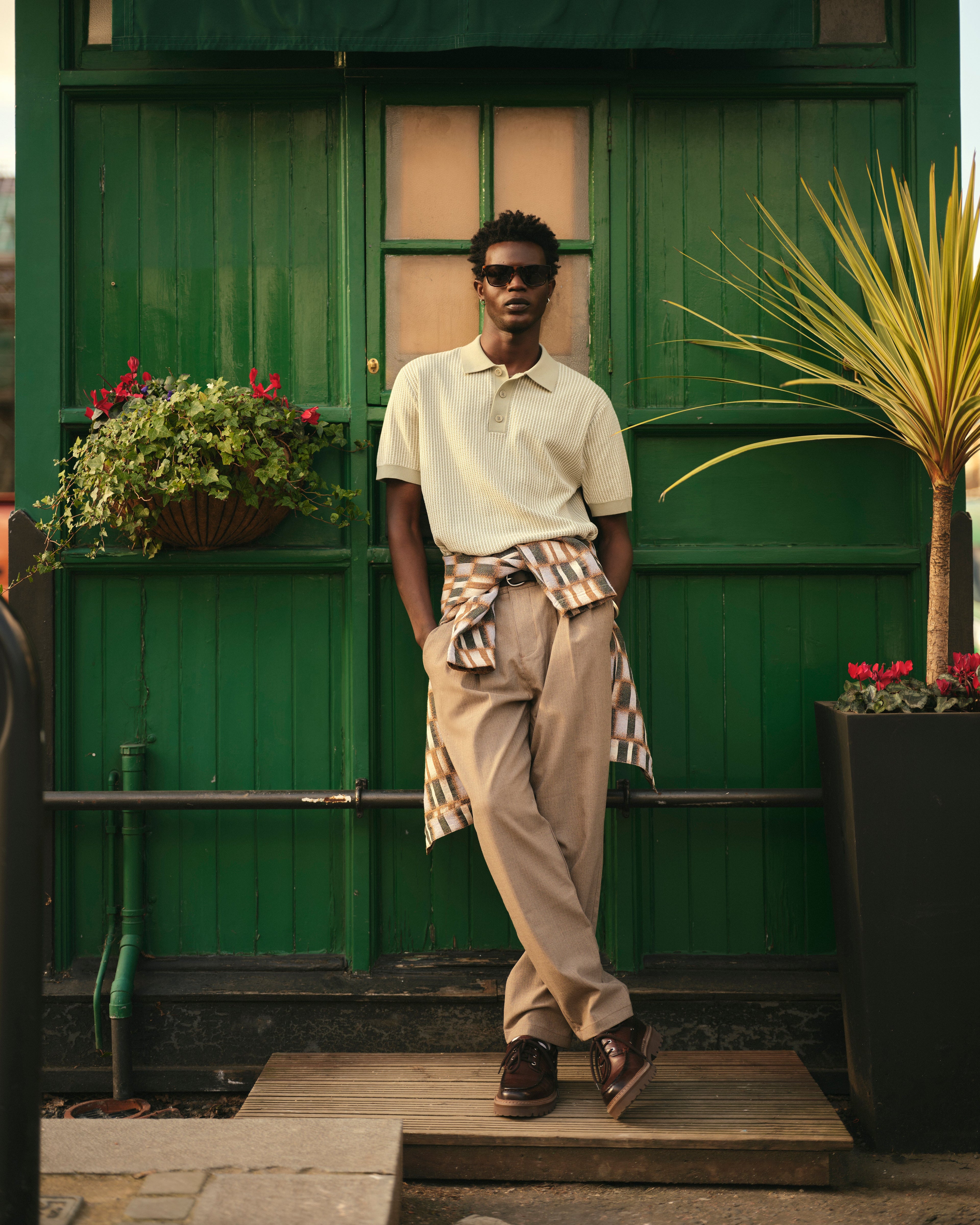 Turin - Light Khaki Ladder Stripe Knitted Cotton Polo