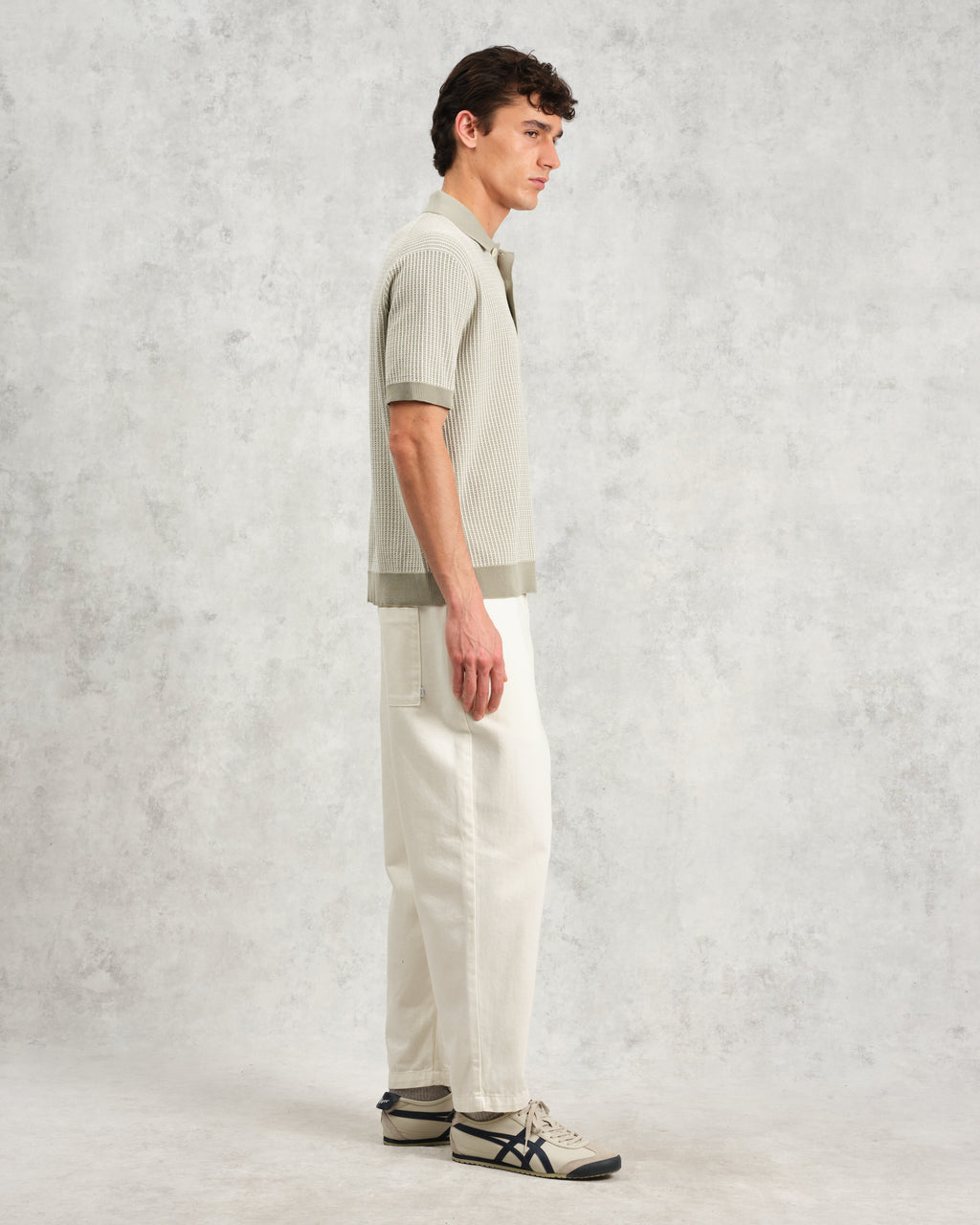 Turin - Light Khaki Ladder Stripe Knitted Cotton Polo