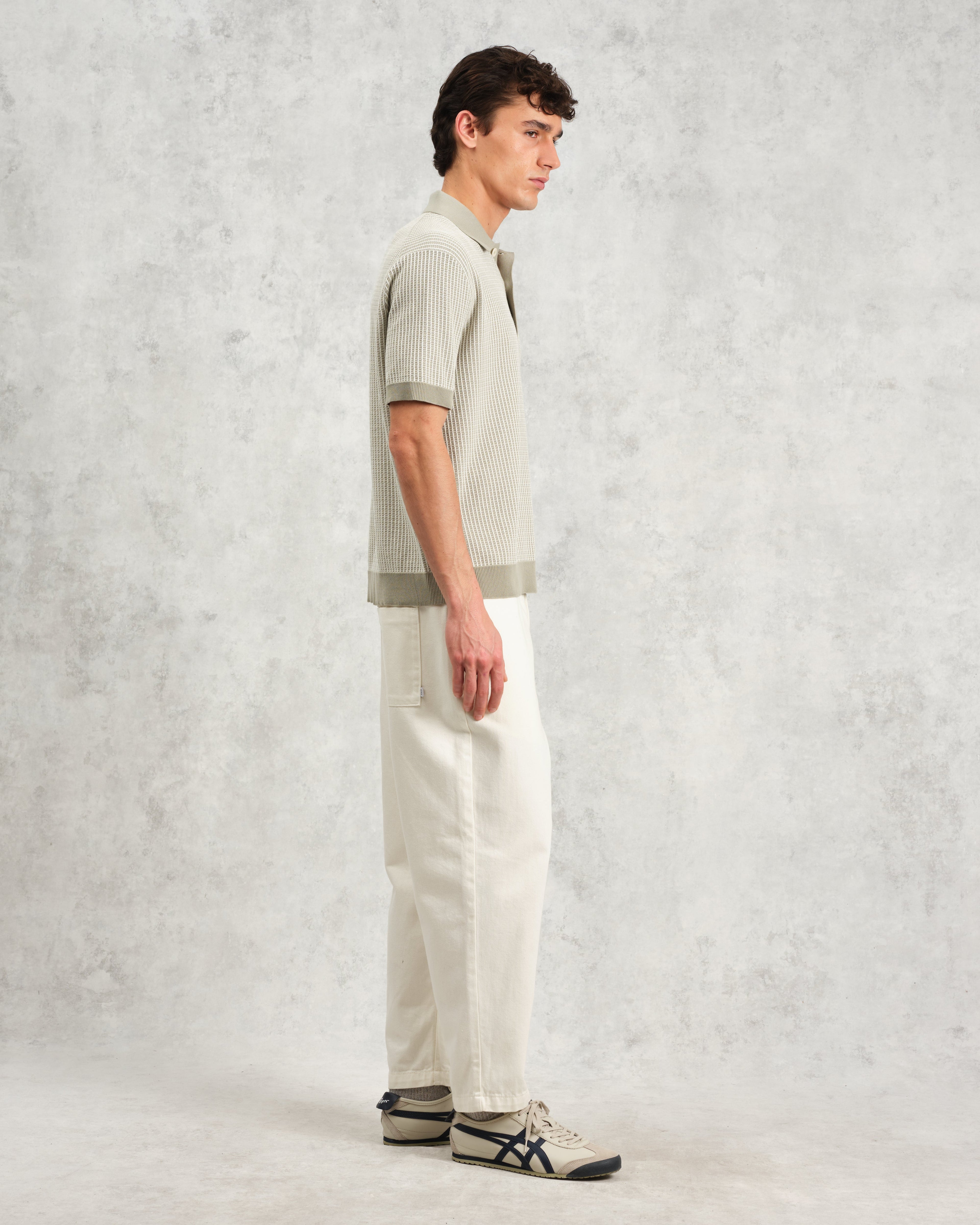 Turin - Light Khaki Ladder Stripe Knitted Cotton Polo