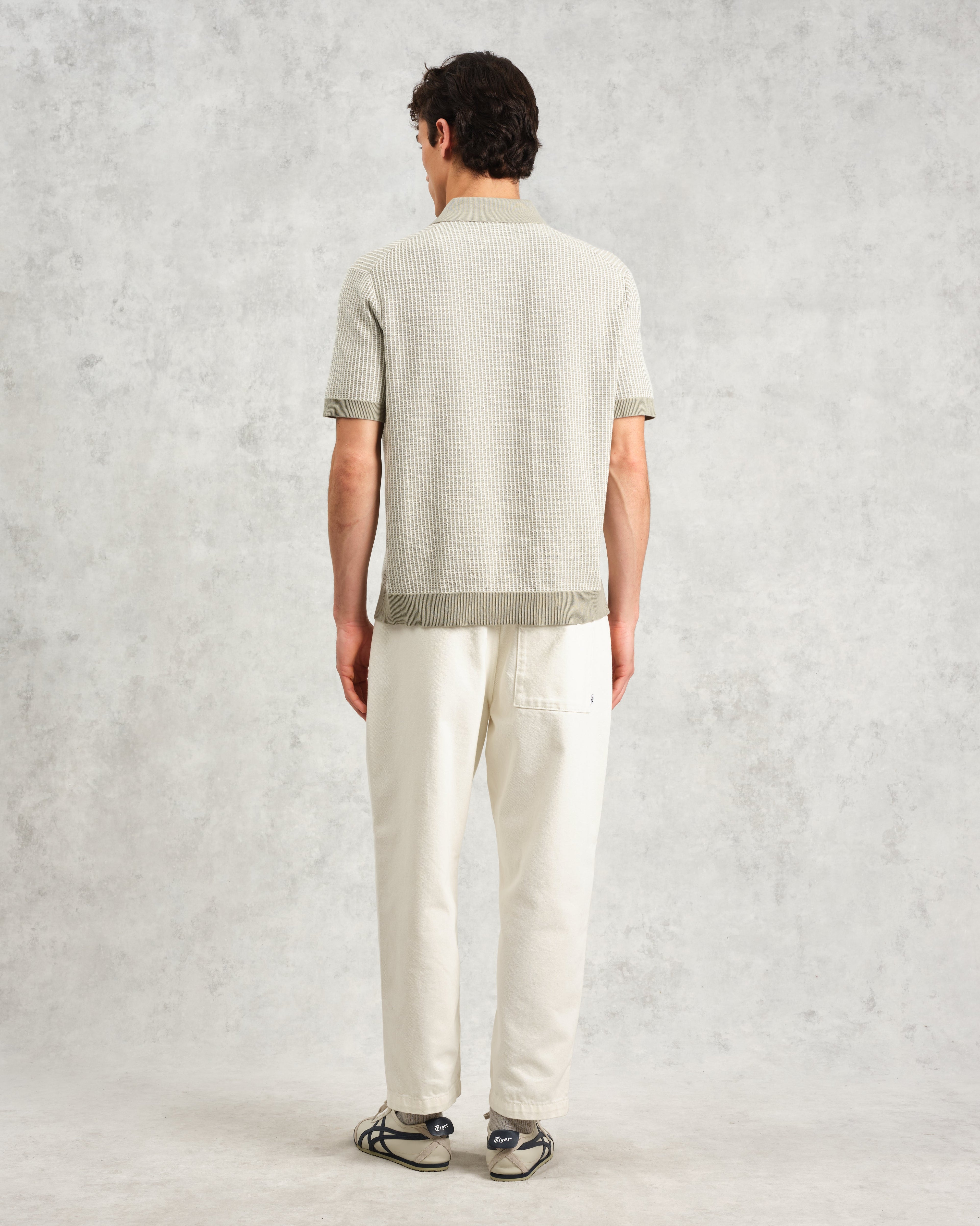 Turin - Light Khaki Ladder Stripe Knitted Cotton Polo