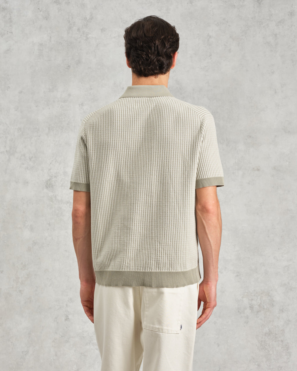 Turin - Light Khaki Ladder Stripe Knitted Cotton Polo