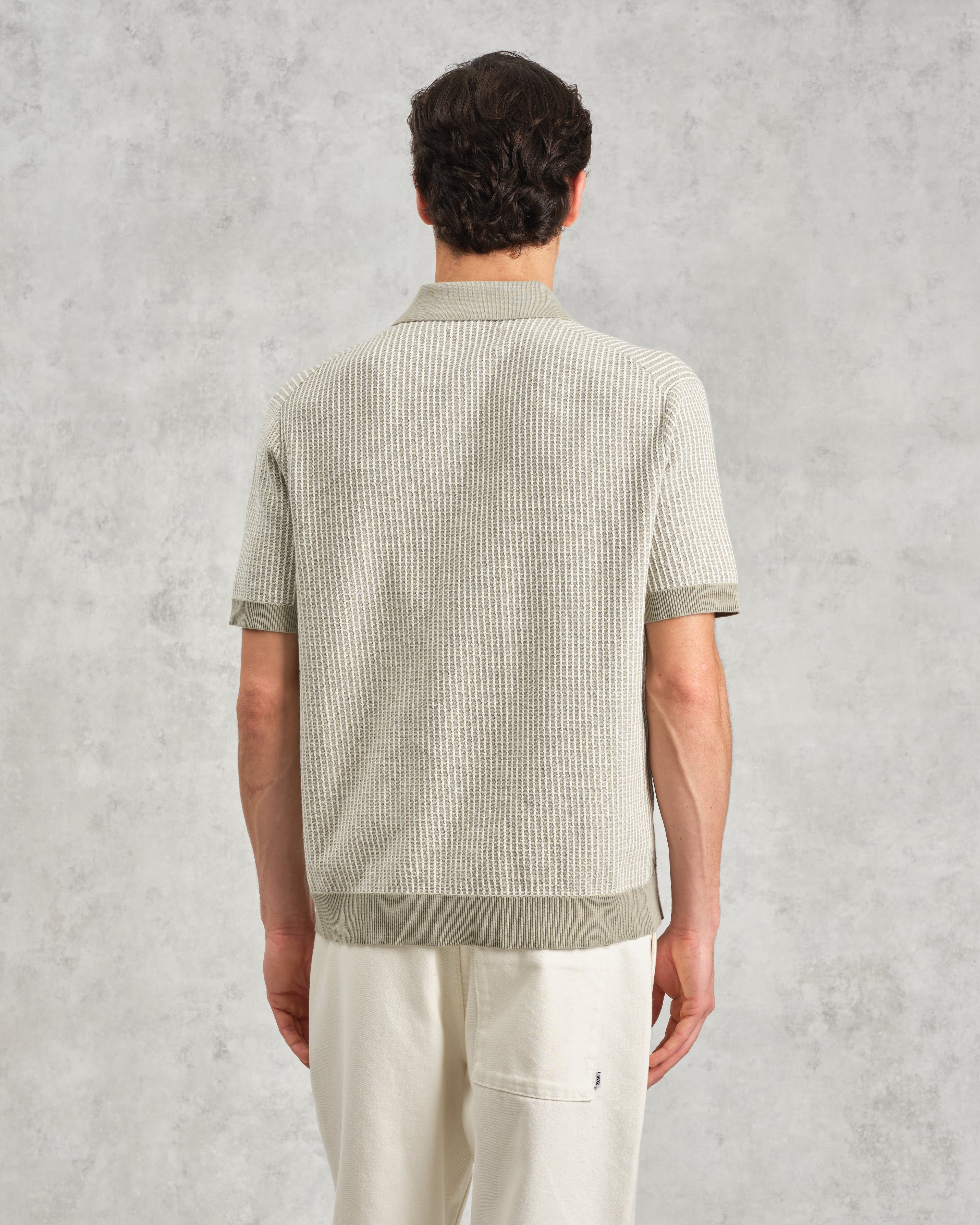 Turin - Light Khaki Ladder Stripe Knitted Cotton Polo
