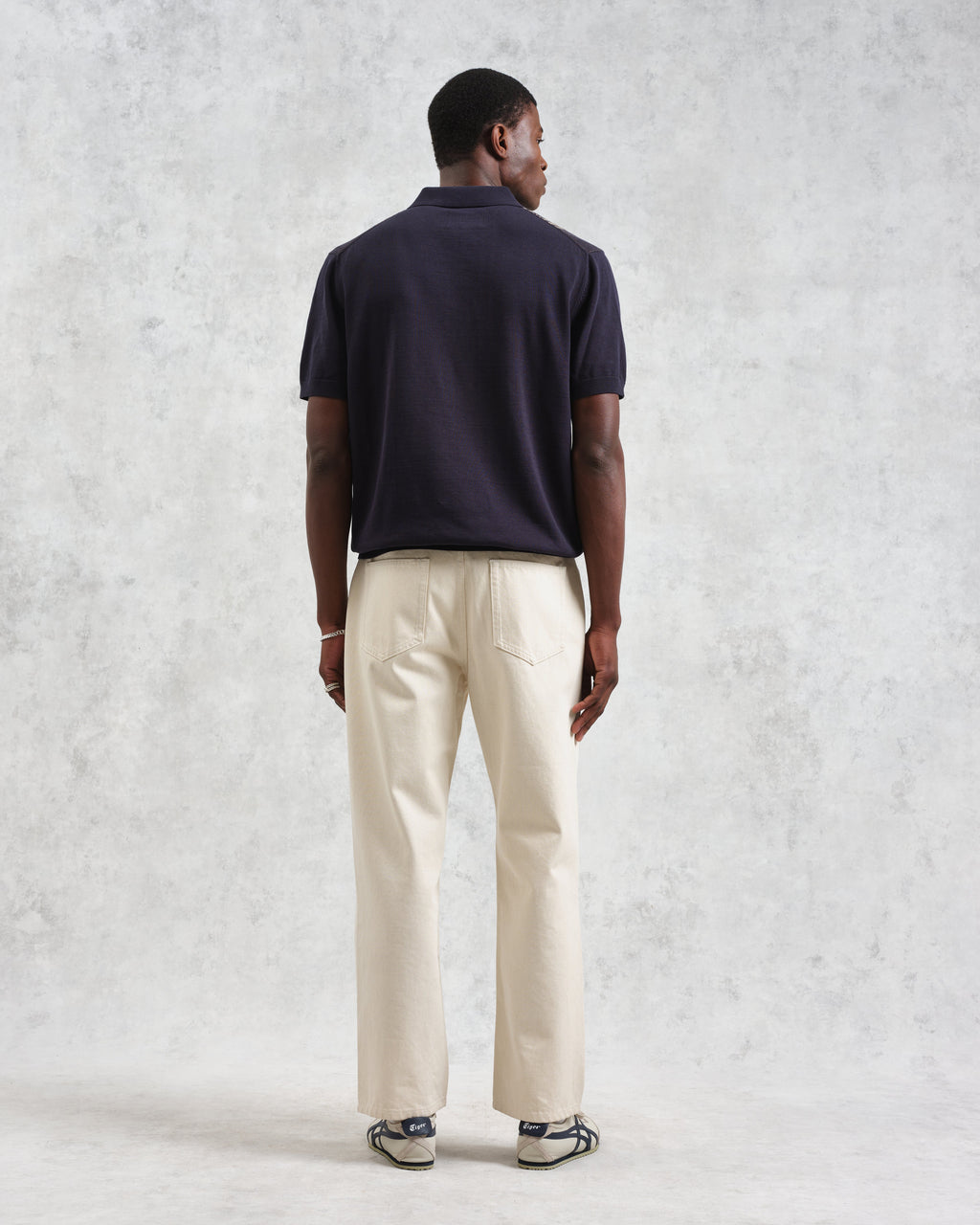 Turin - Navy And Khaki Retro Stripe Knitted Cotton Polo